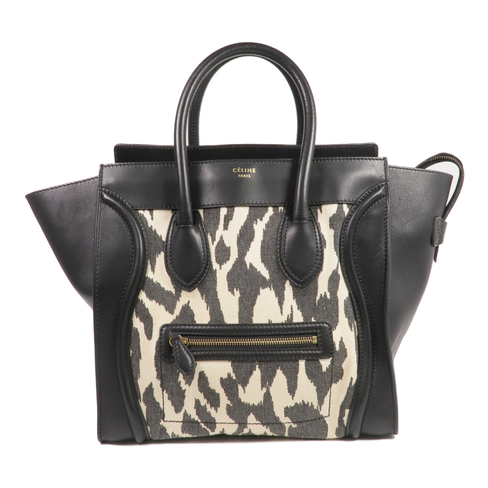 CELINE 牛皮皮革/帆布Mini Luggage金扣手挽袋