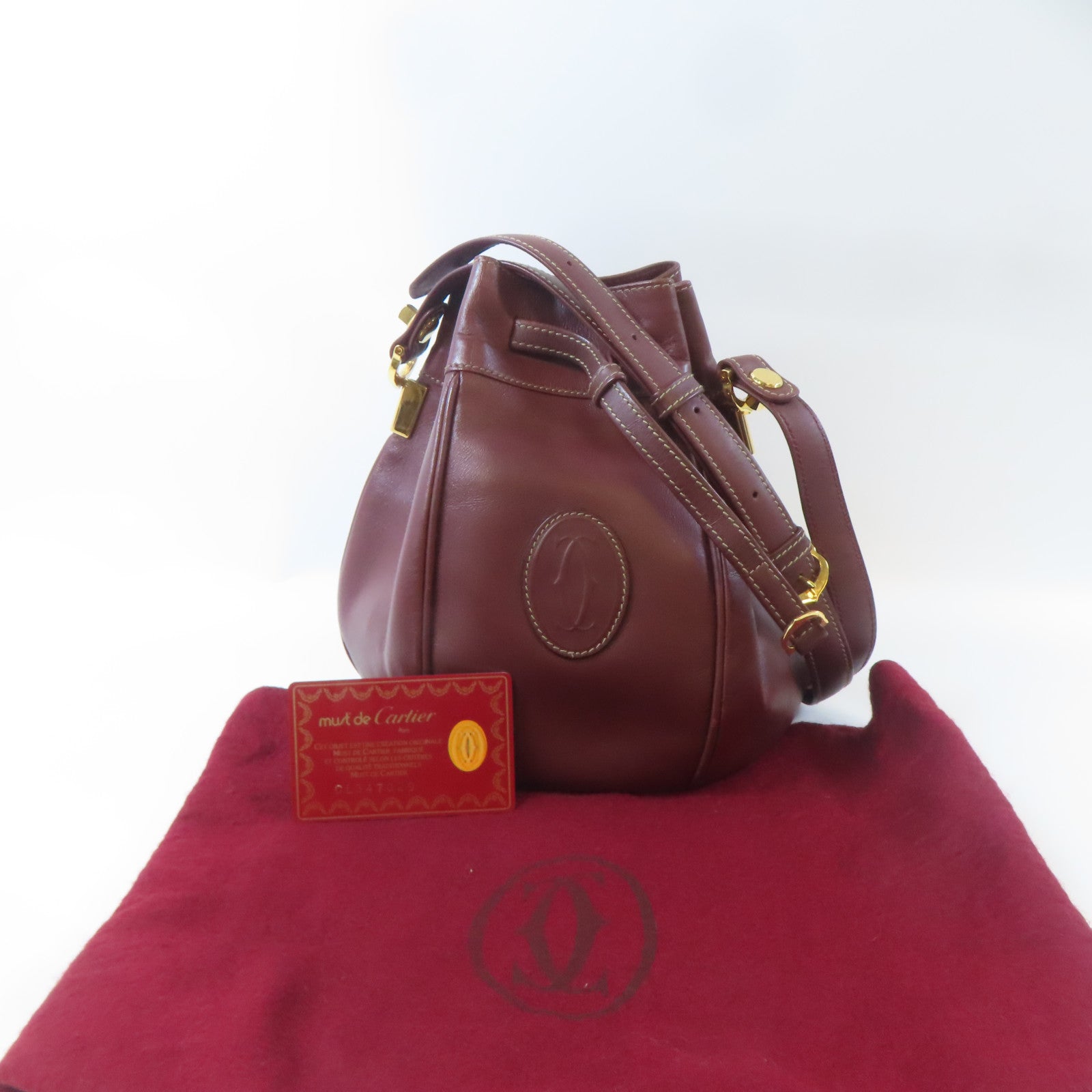 CARTIER 牛皮皮革Bucket Bag金扣肩背袋啡紅色