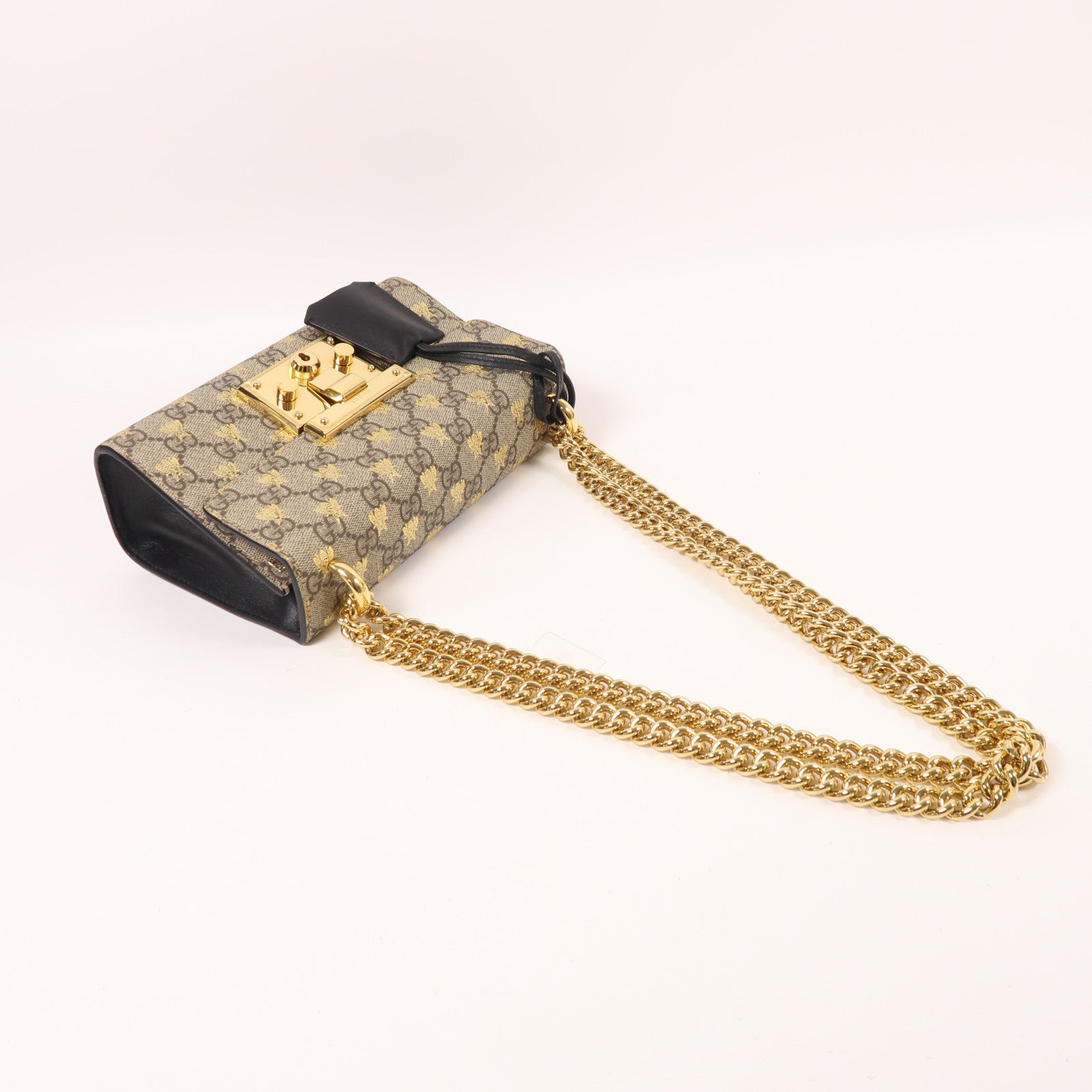 GUCCI 塗層帆布/牛皮皮革Padlock Small金扣鏈帶肩背袋