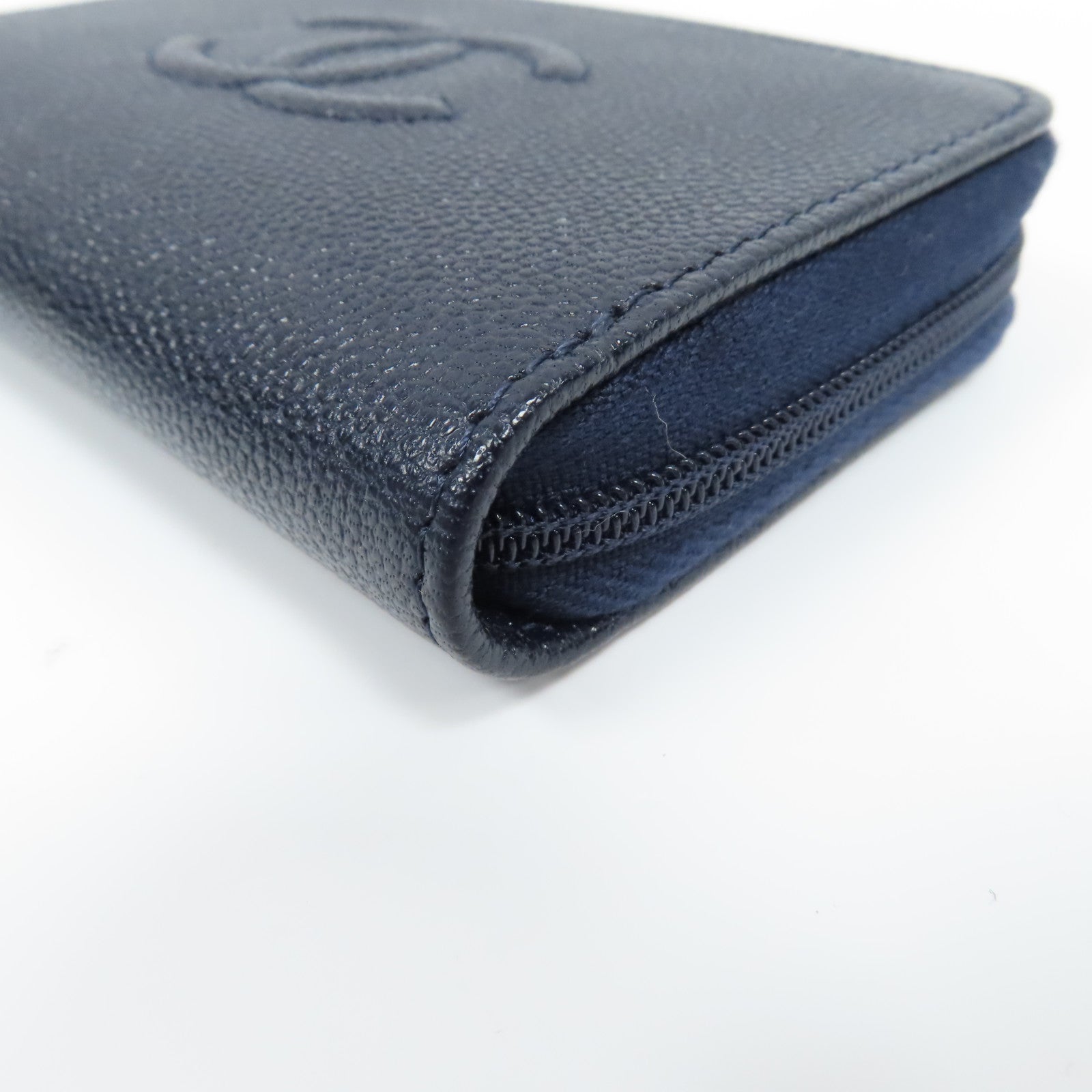 CHANEL 牛皮皮革Coin Case金扣零錢包藍色
