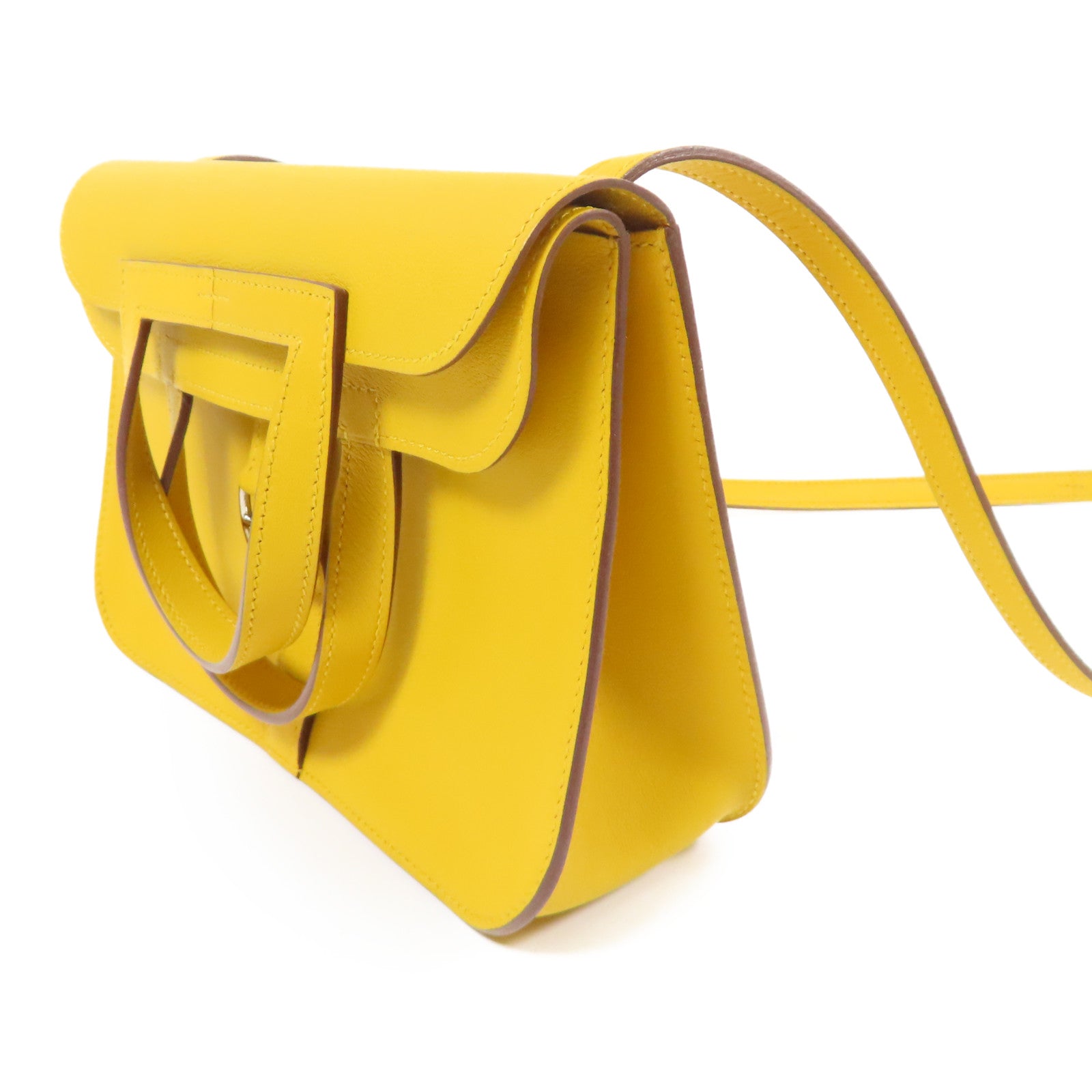 HERMES Swift皮革Mini Halzan銀扣手挽肩背兩用袋Jaune Ambre