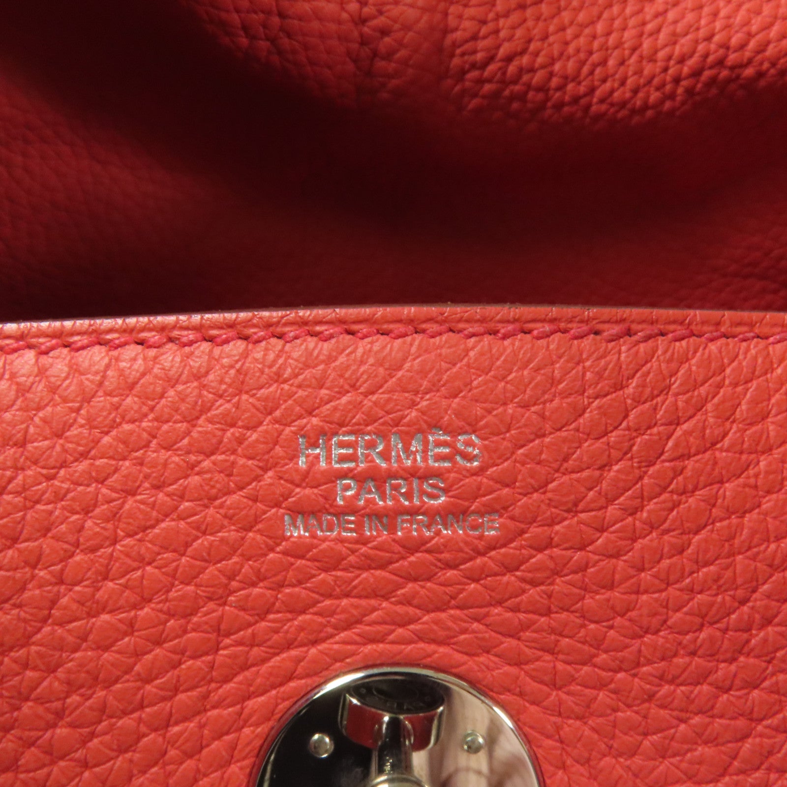 HERMES Clemence皮革Lindy 30銀扣手挽肩背兩用袋Red