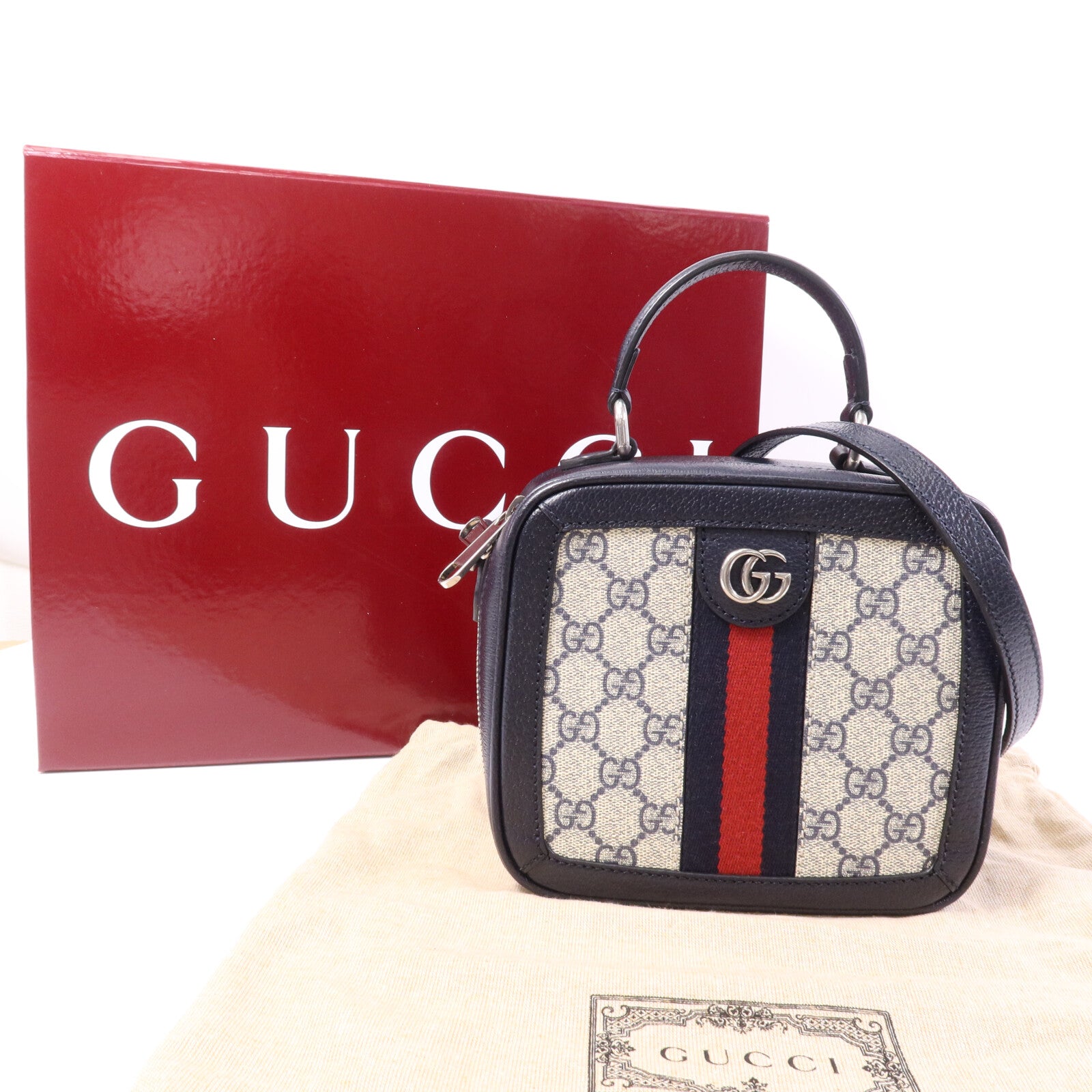 GUCCI 塗層帆布Ophidia GG銀扣手挽肩背兩用袋