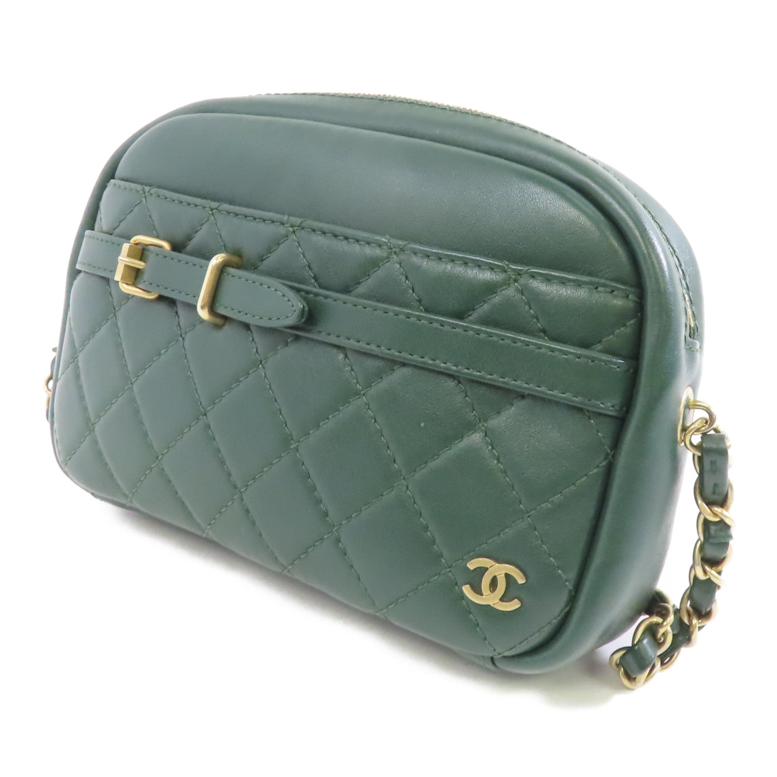 CHANEL 【激減優惠】菱格牛皮皮革Chain Shoulder Bag金扣鏈帶肩背袋綠色