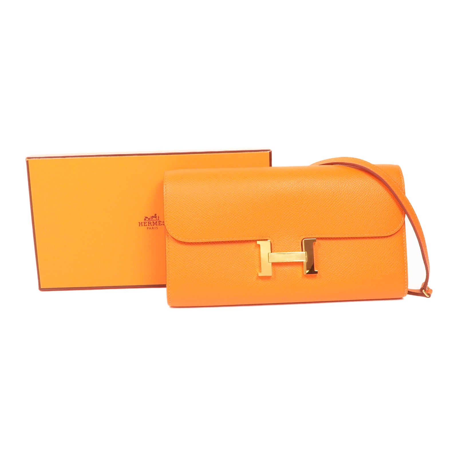HERMES Epsom皮革Cosntance To Go金扣肩背袋Orange