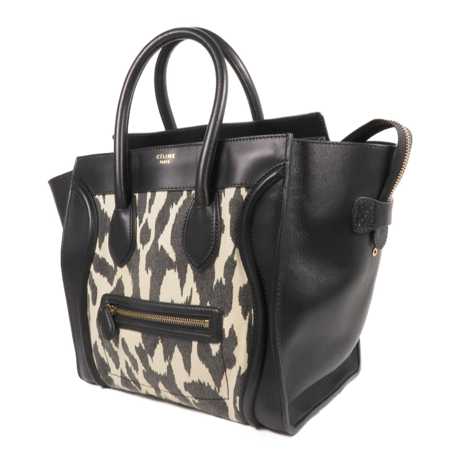 CELINE 牛皮皮革/帆布Mini Luggage金扣手挽袋