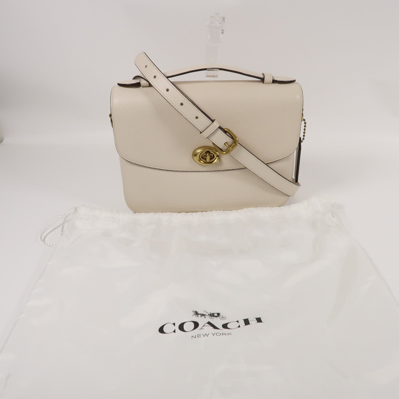 COACH 牛皮皮革Shoulder Bag金扣手挽肩背兩用袋白色