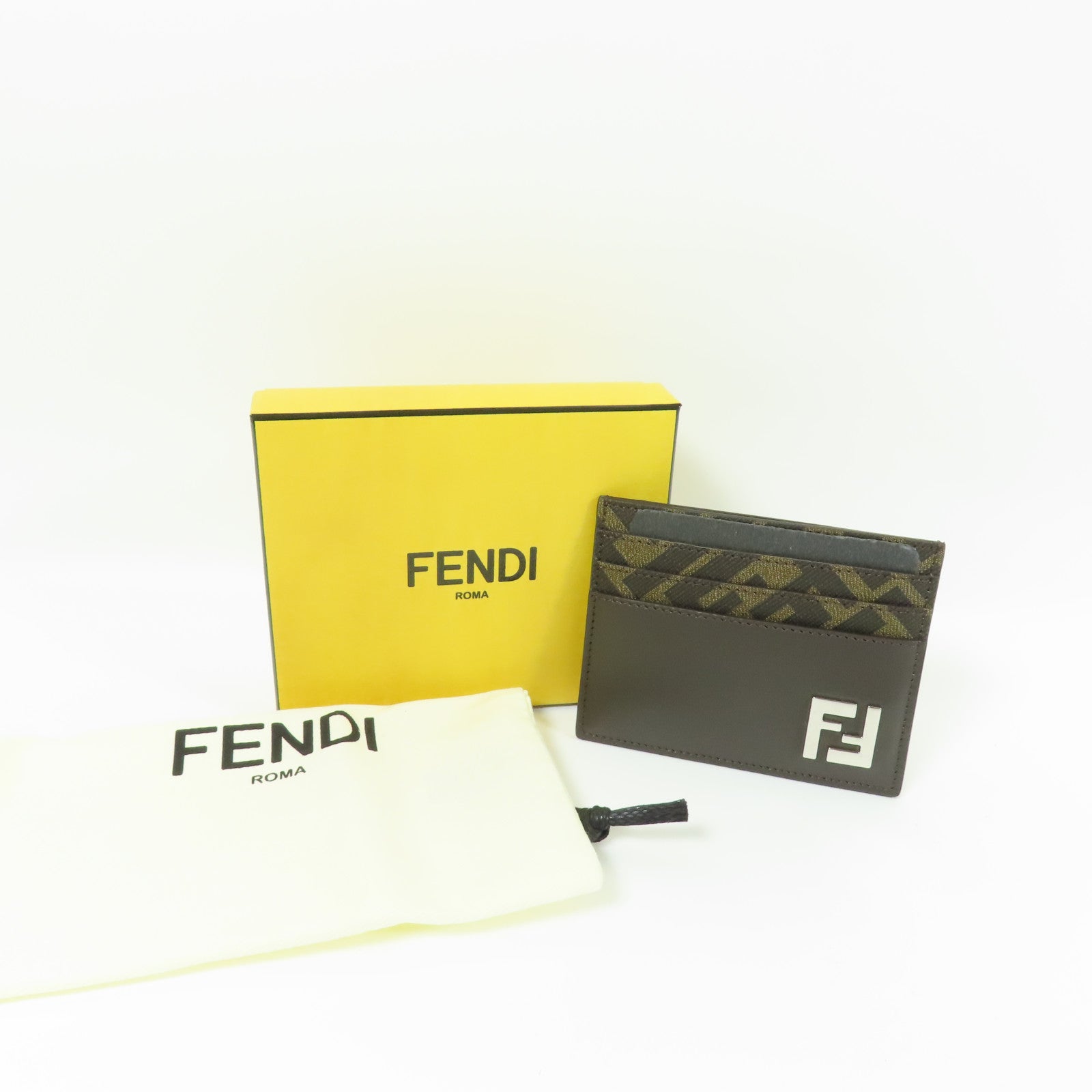 FENDI 【激減優惠】牛皮皮革/塗層帆布FF Squared Card Holder銀扣卡片套