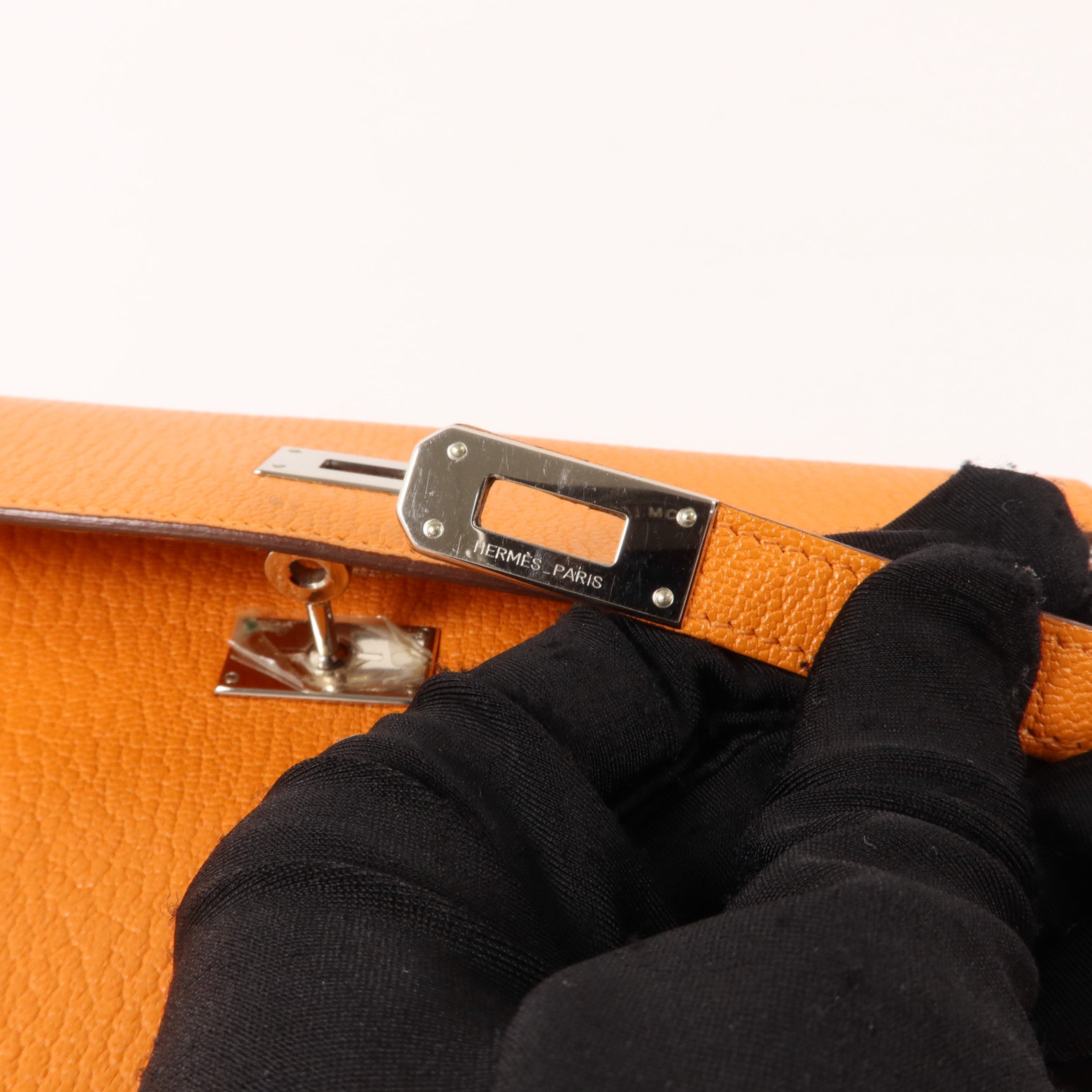 HERMES Chevre皮革Kelly Long Wallet長錢包Orange