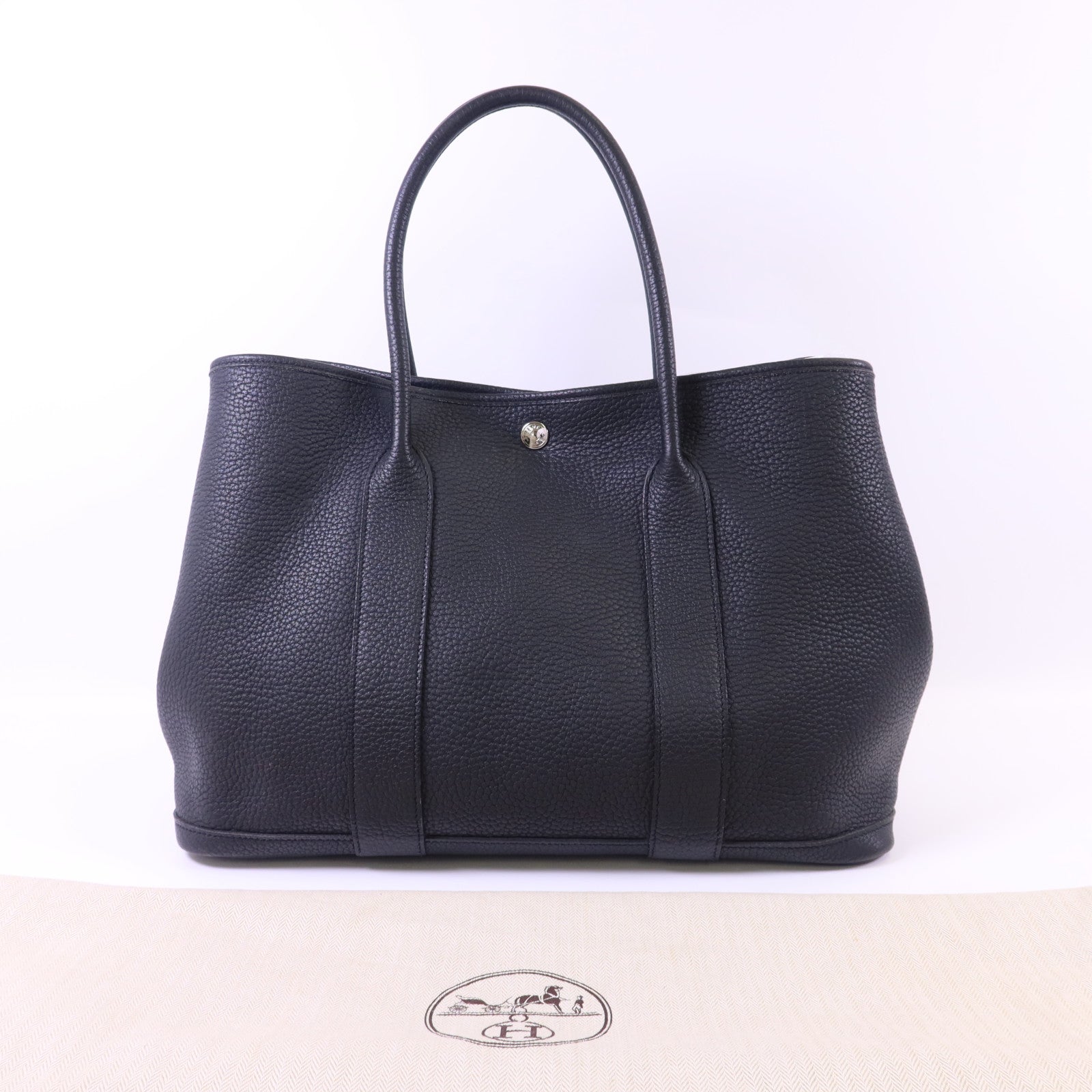 HERMES Negonda皮革Garden Party PM銀扣手挽袋Noir