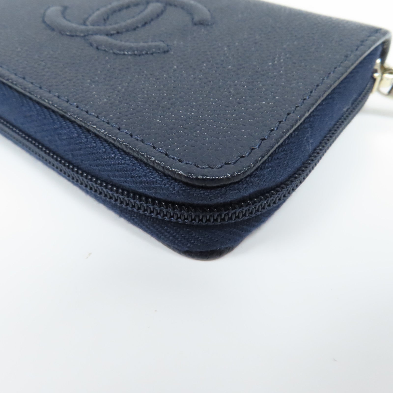 CHANEL 牛皮皮革Coin Case金扣零錢包藍色
