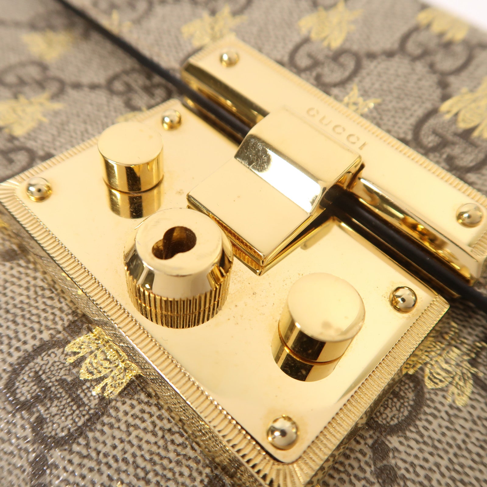 GUCCI 塗層帆布/牛皮皮革Padlock Small金扣鏈帶肩背袋