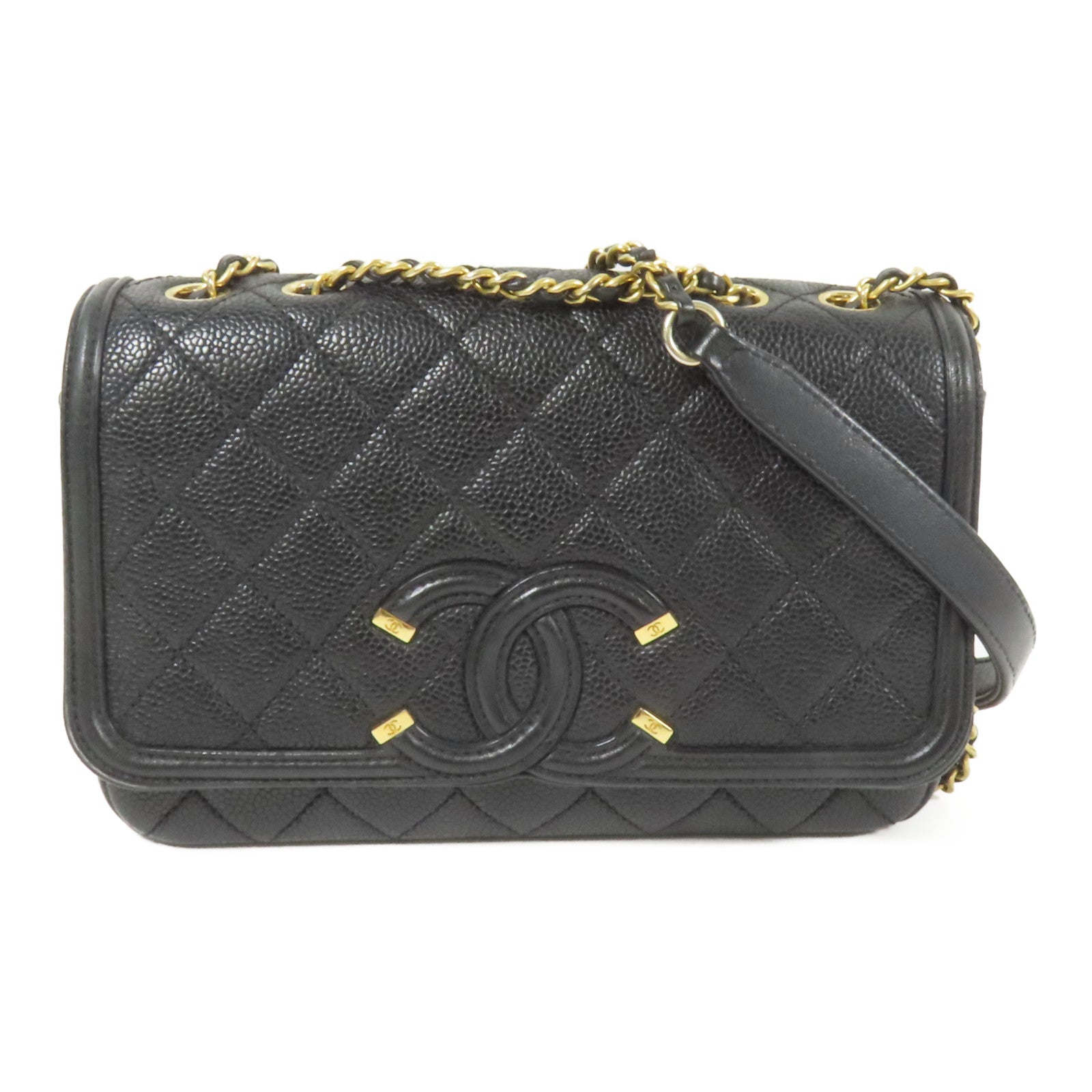 CHANEL 牛皮皮革Chain Shoulder金扣肩背袋