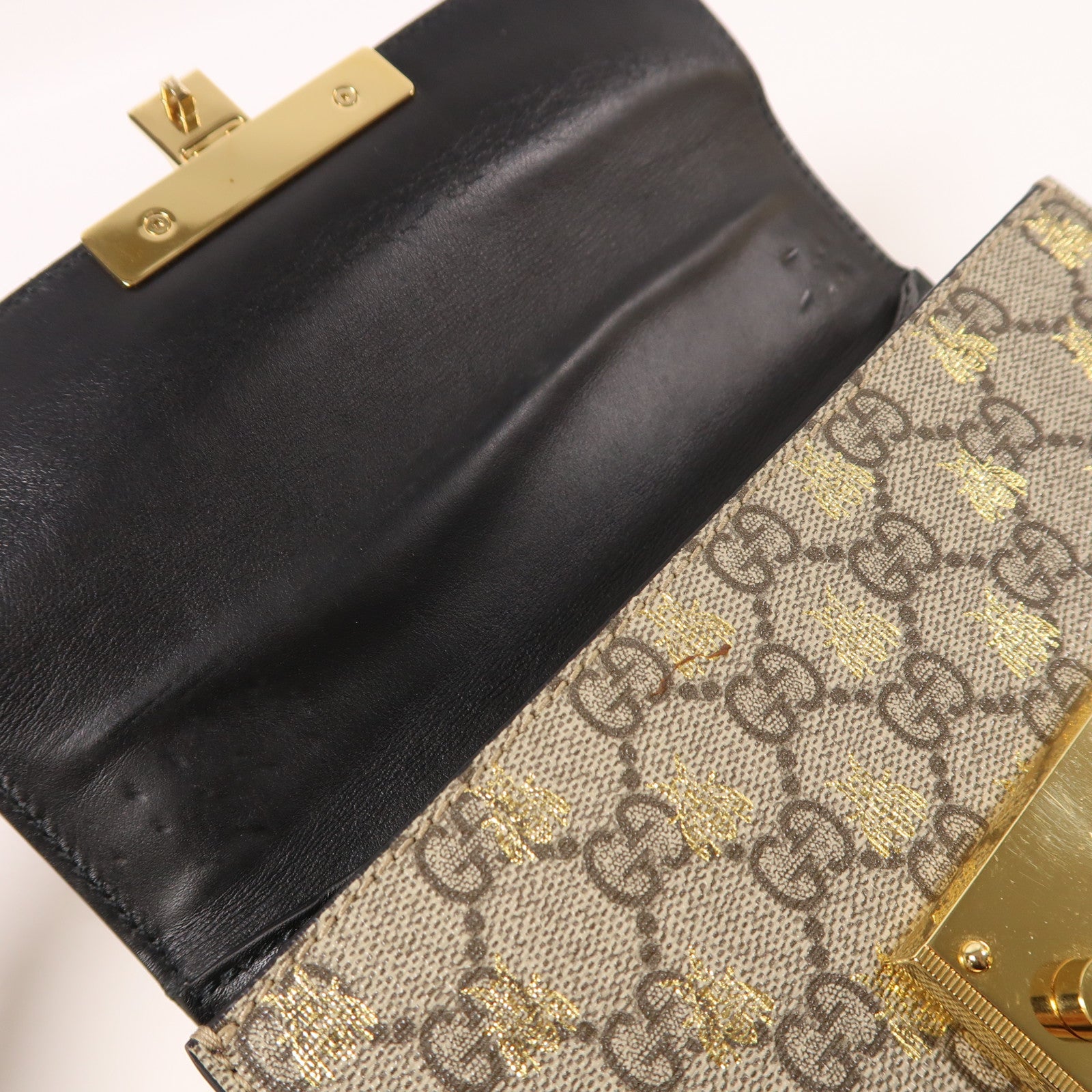 GUCCI 塗層帆布/牛皮皮革Padlock Small金扣鏈帶肩背袋