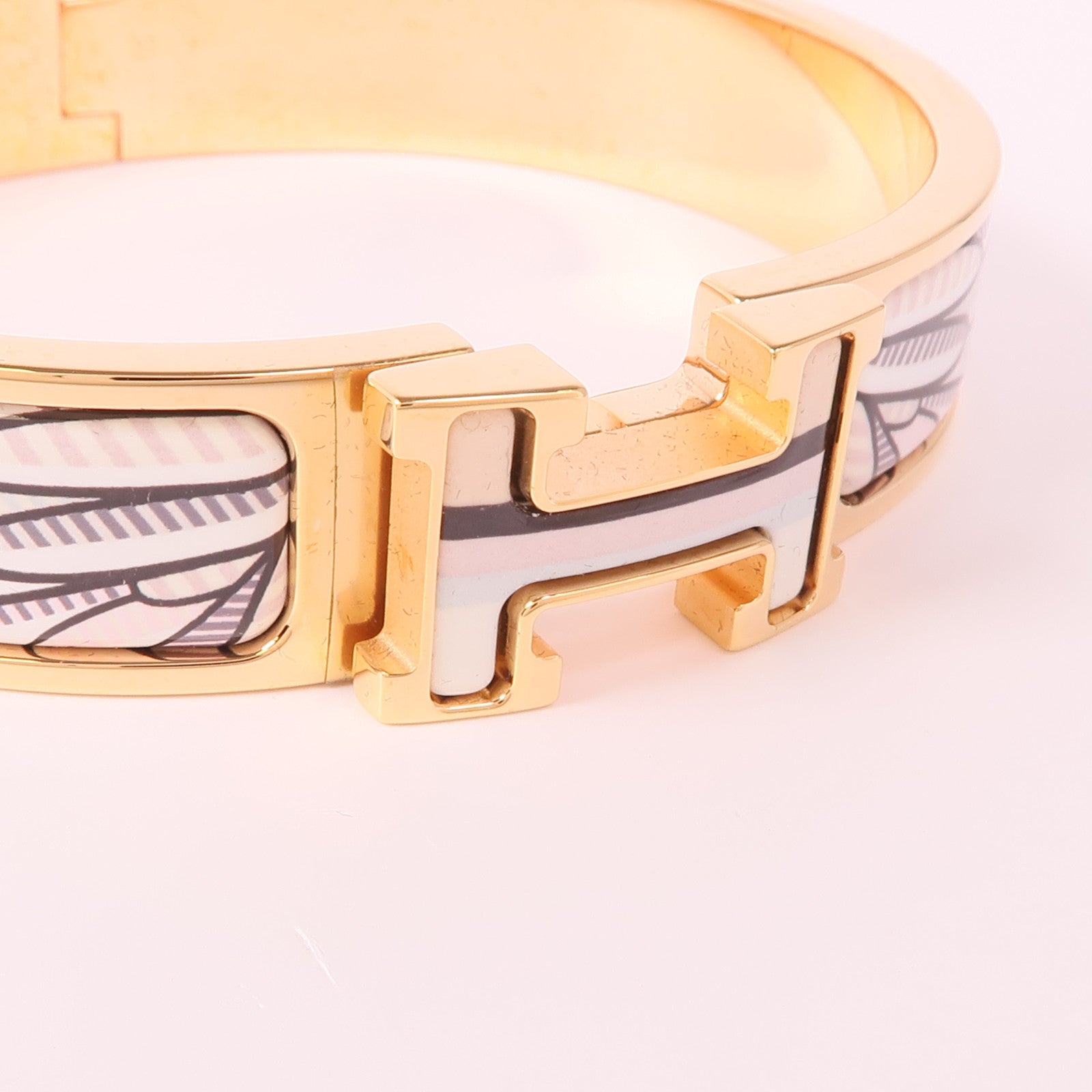 HERMES 琺瑯/金屬Clic H手鐲White/Black