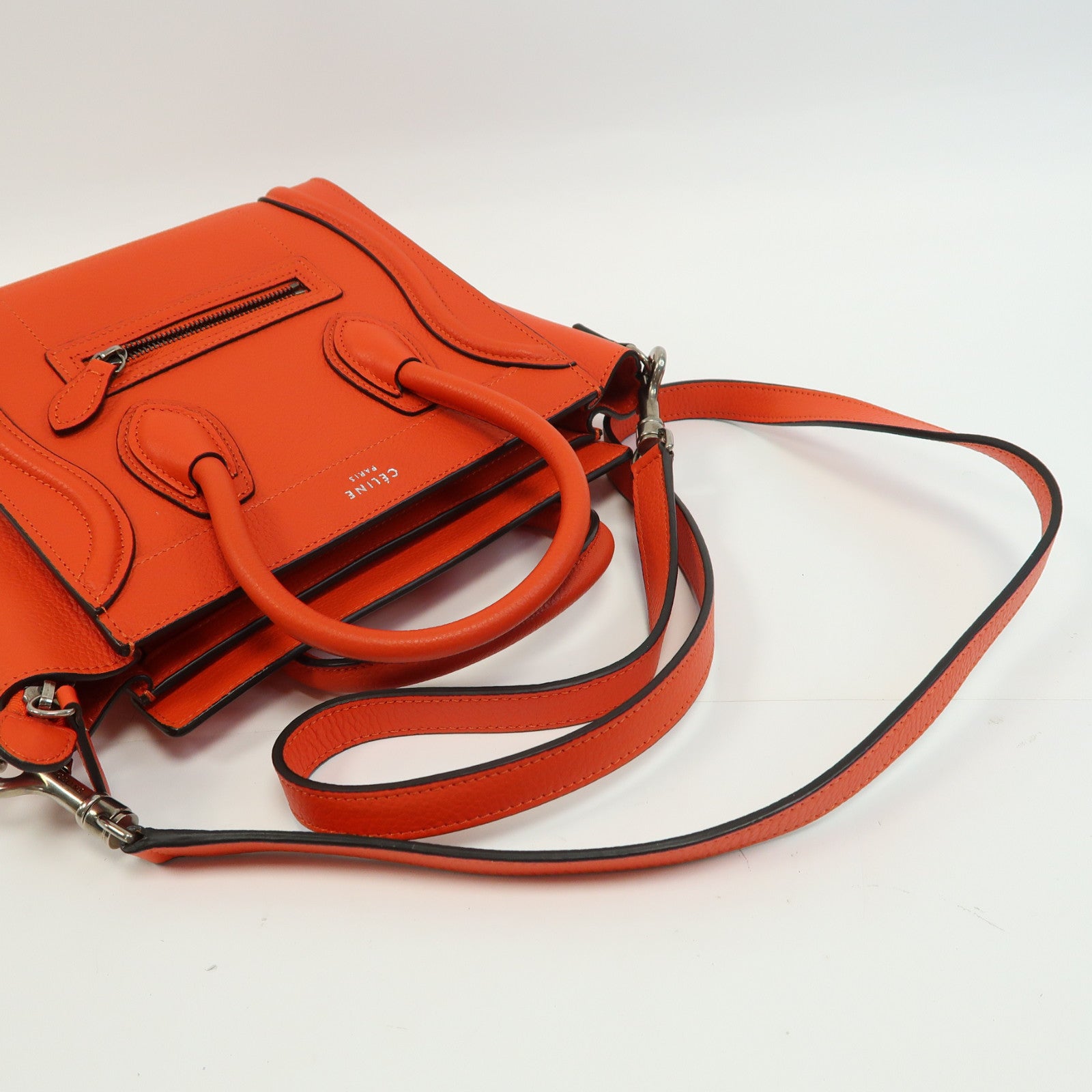 CELINE 牛皮皮革Nano Luggase銀扣手挽肩背兩用袋紅色