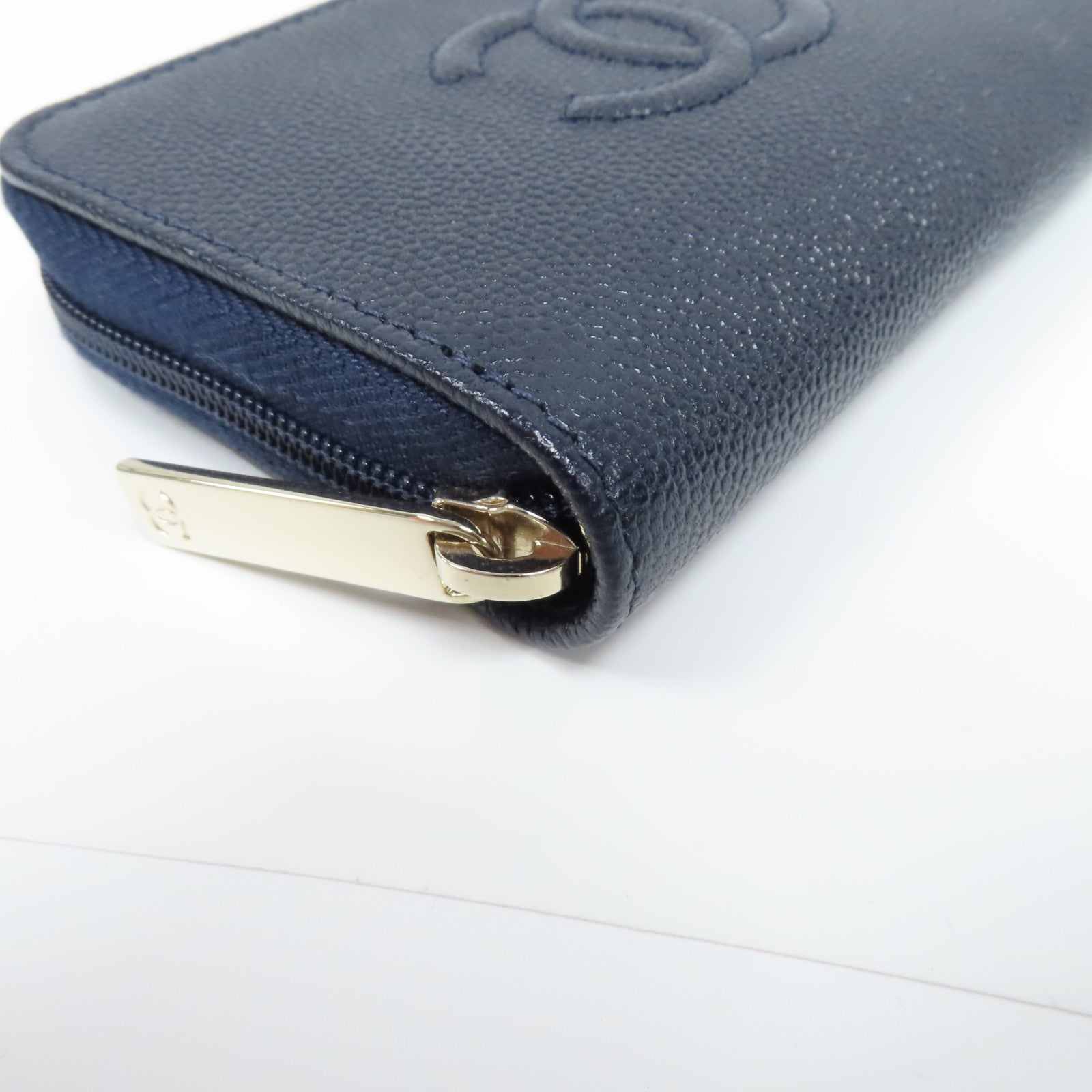 CHANEL 牛皮皮革Coin Case金扣零錢包藍色