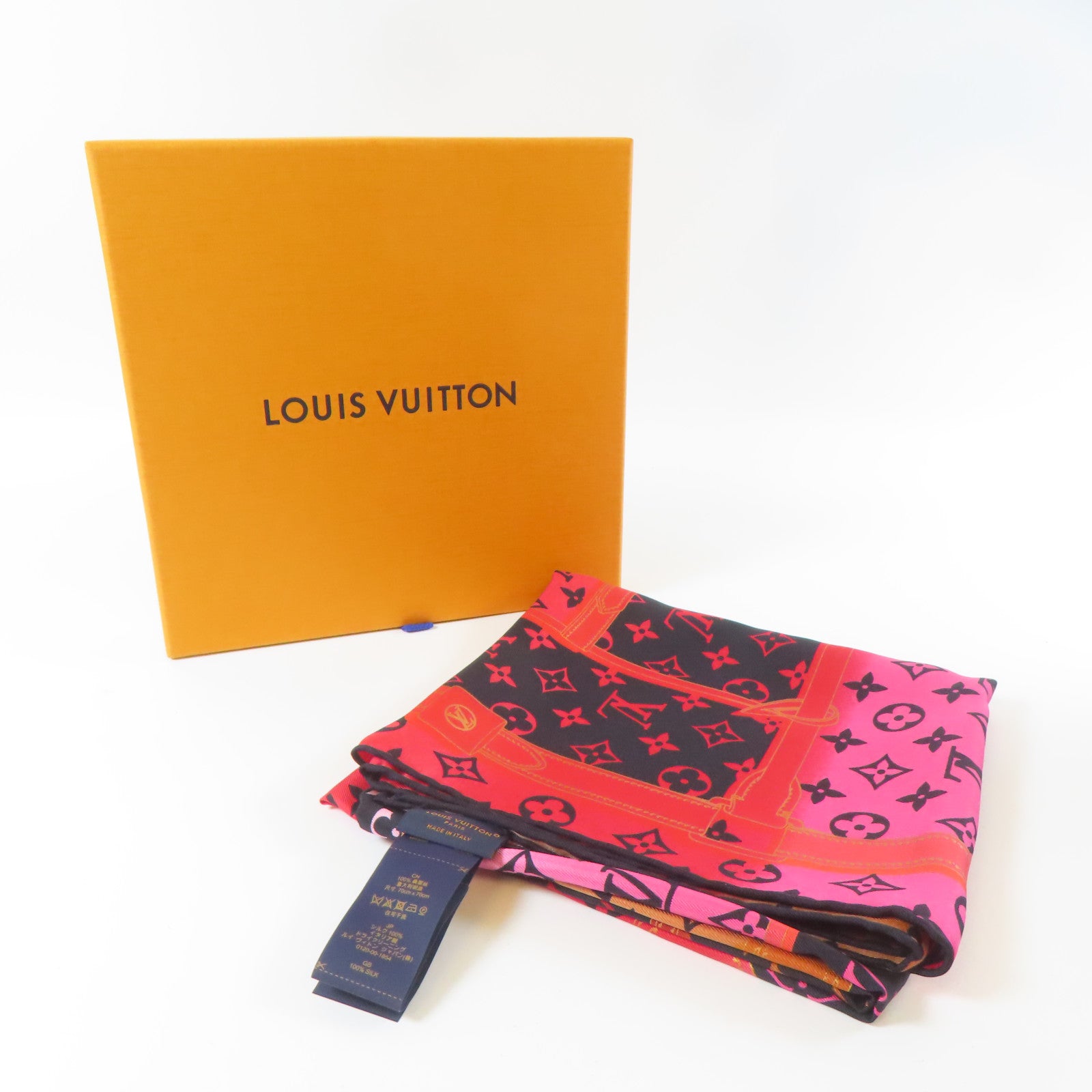 LOUIS VUITTON 絲質Rising Confidential Scarf絲巾紅色/黑色/粉紅色/橙色