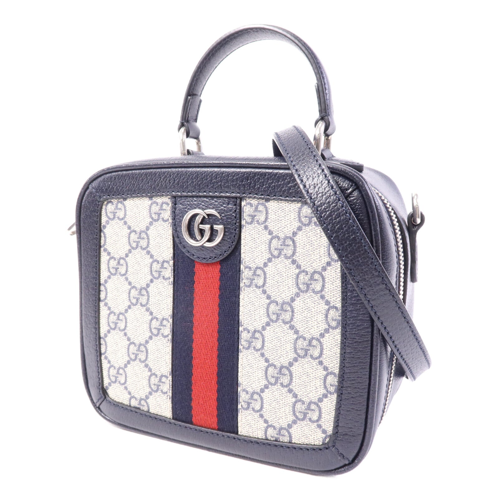 GUCCI 塗層帆布Ophidia GG銀扣手挽肩背兩用袋