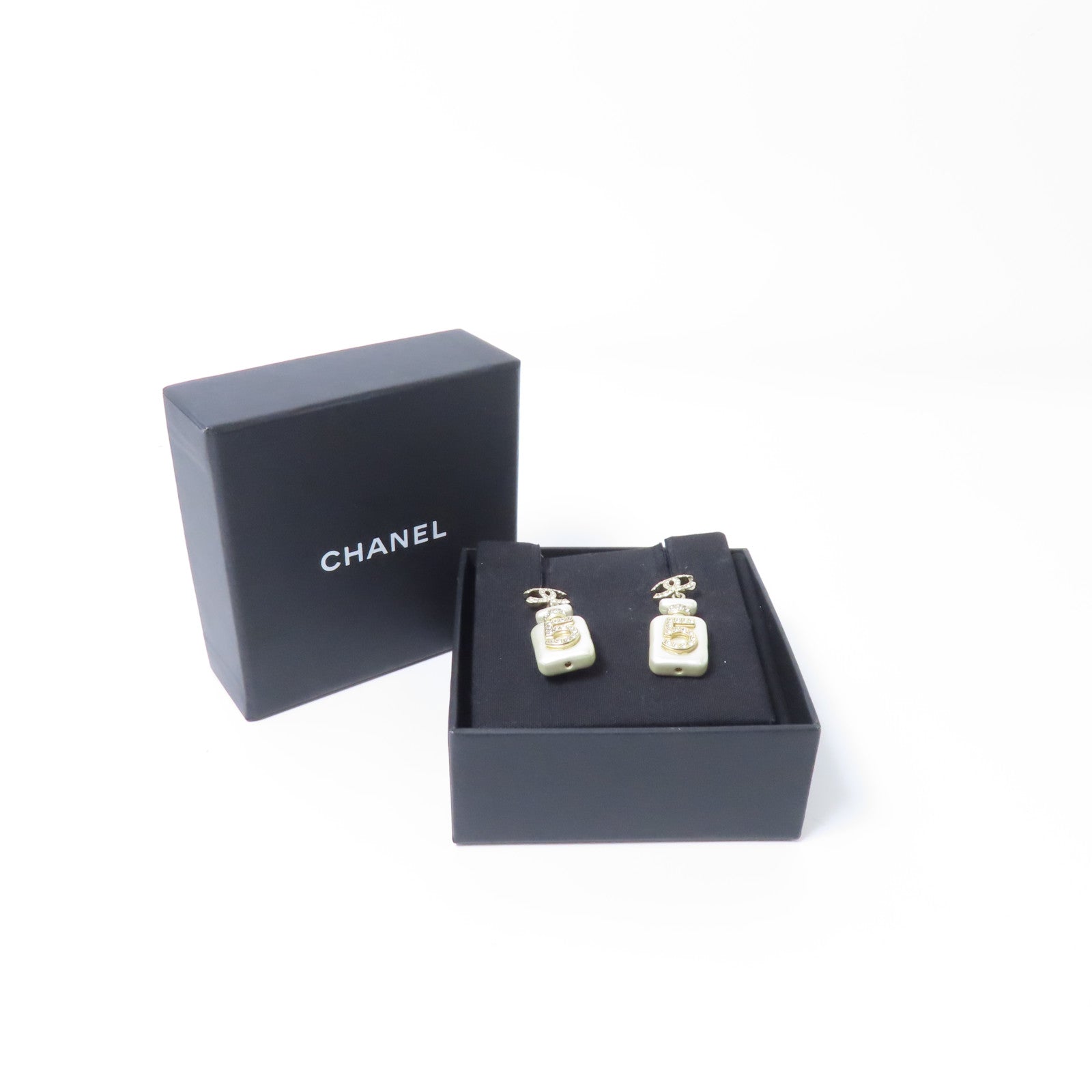 CHANEL 金屬No.5 Perfum Bottle Earrings耳環白色/金色