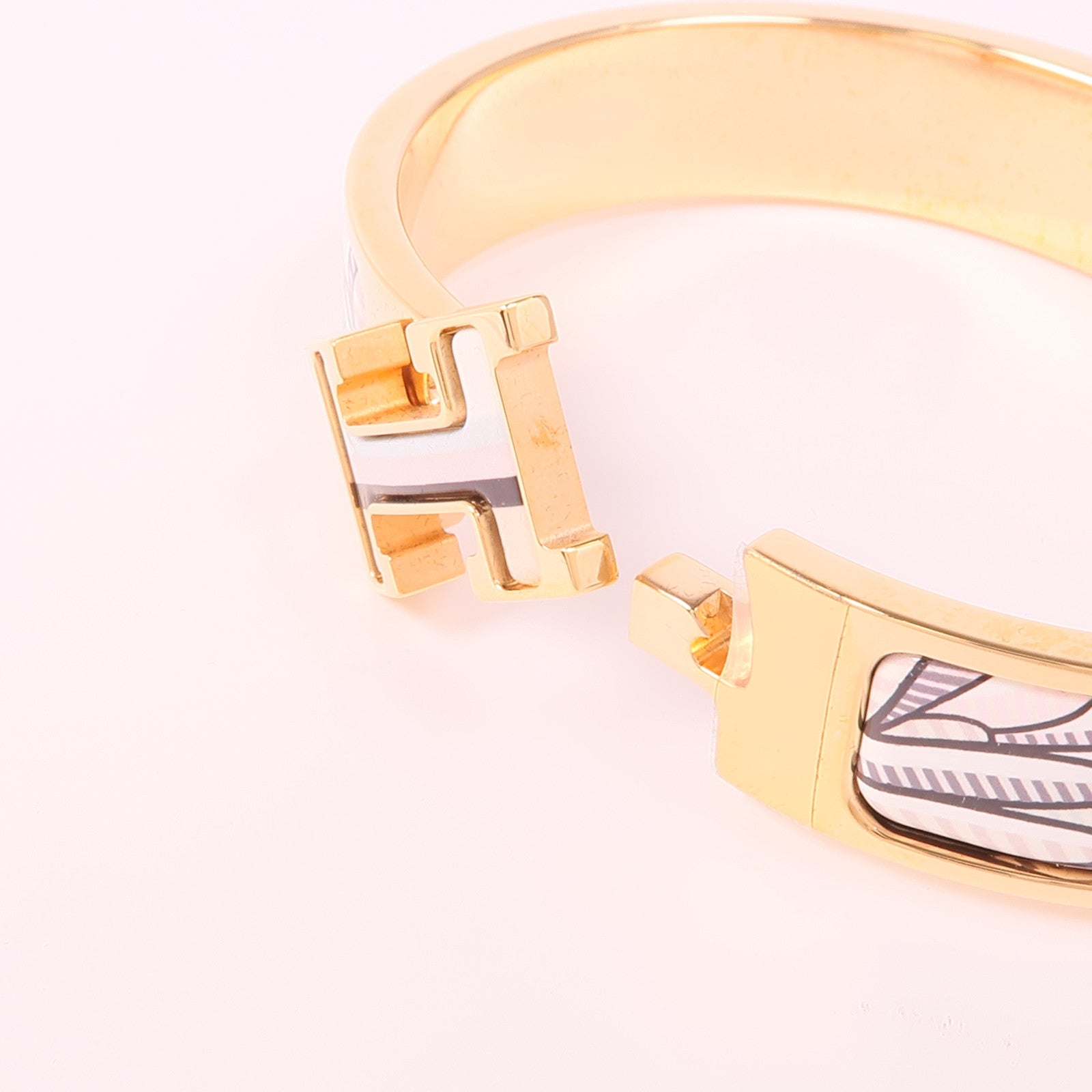 HERMES 琺瑯/金屬Clic H手鐲White/Black