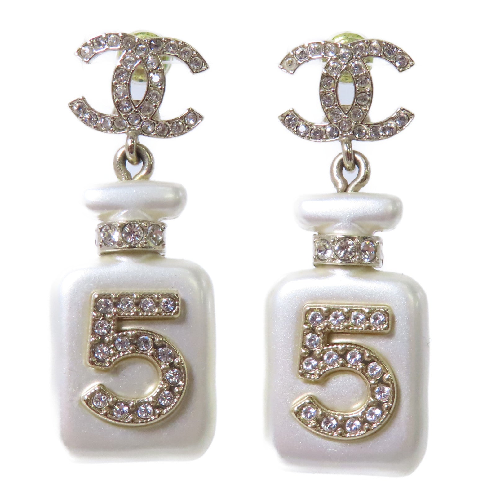 CHANEL 金屬No.5 Perfum Bottle Earrings耳環白色/金色