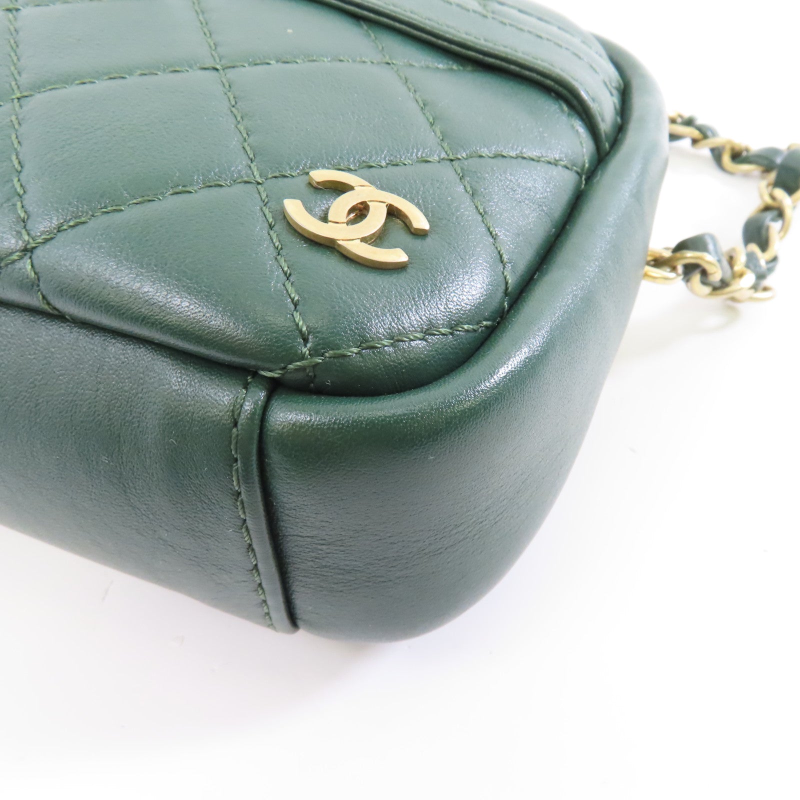 CHANEL 【激減優惠】菱格牛皮皮革Chain Shoulder Bag金扣鏈帶肩背袋綠色