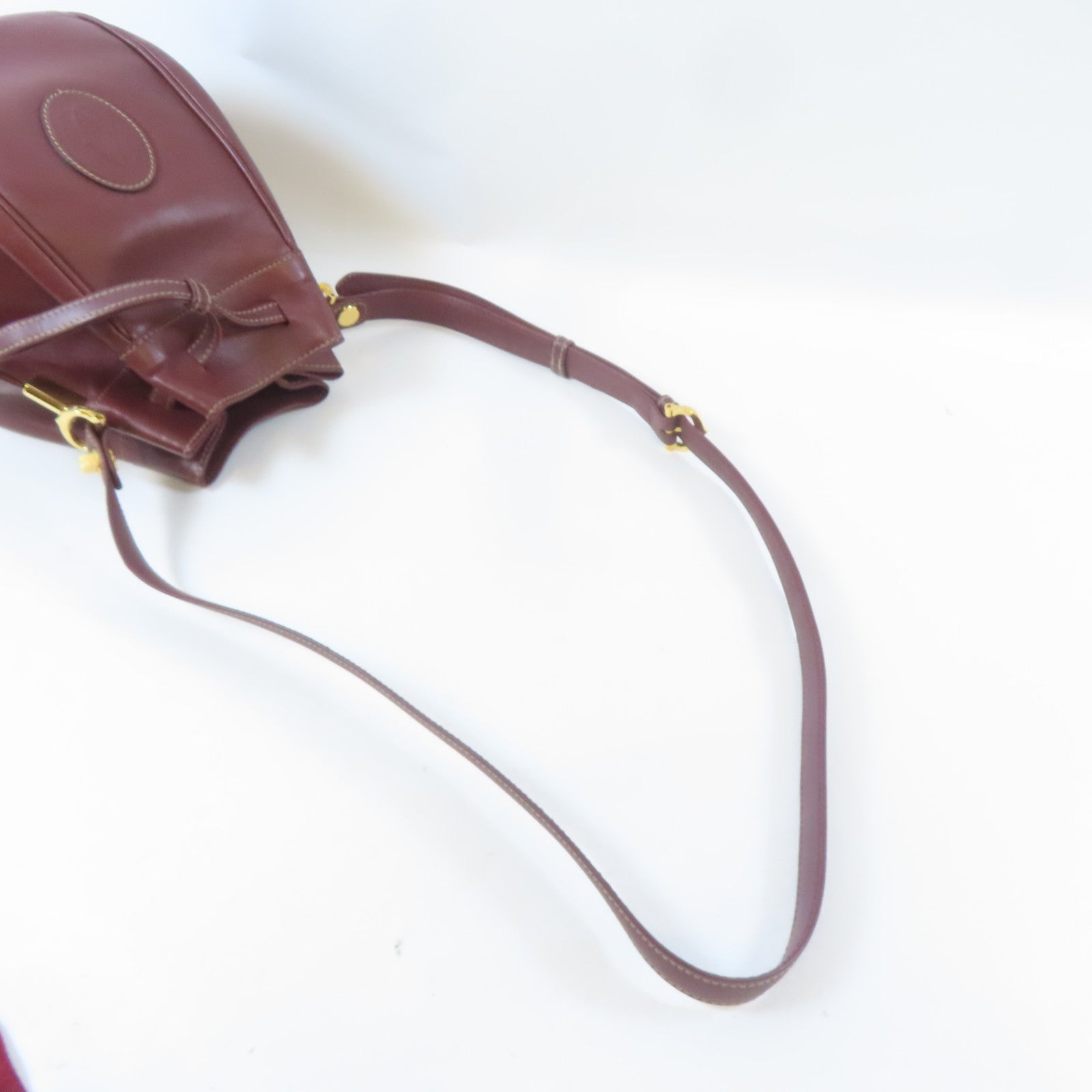 CARTIER 牛皮皮革Bucket Bag金扣肩背袋啡紅色