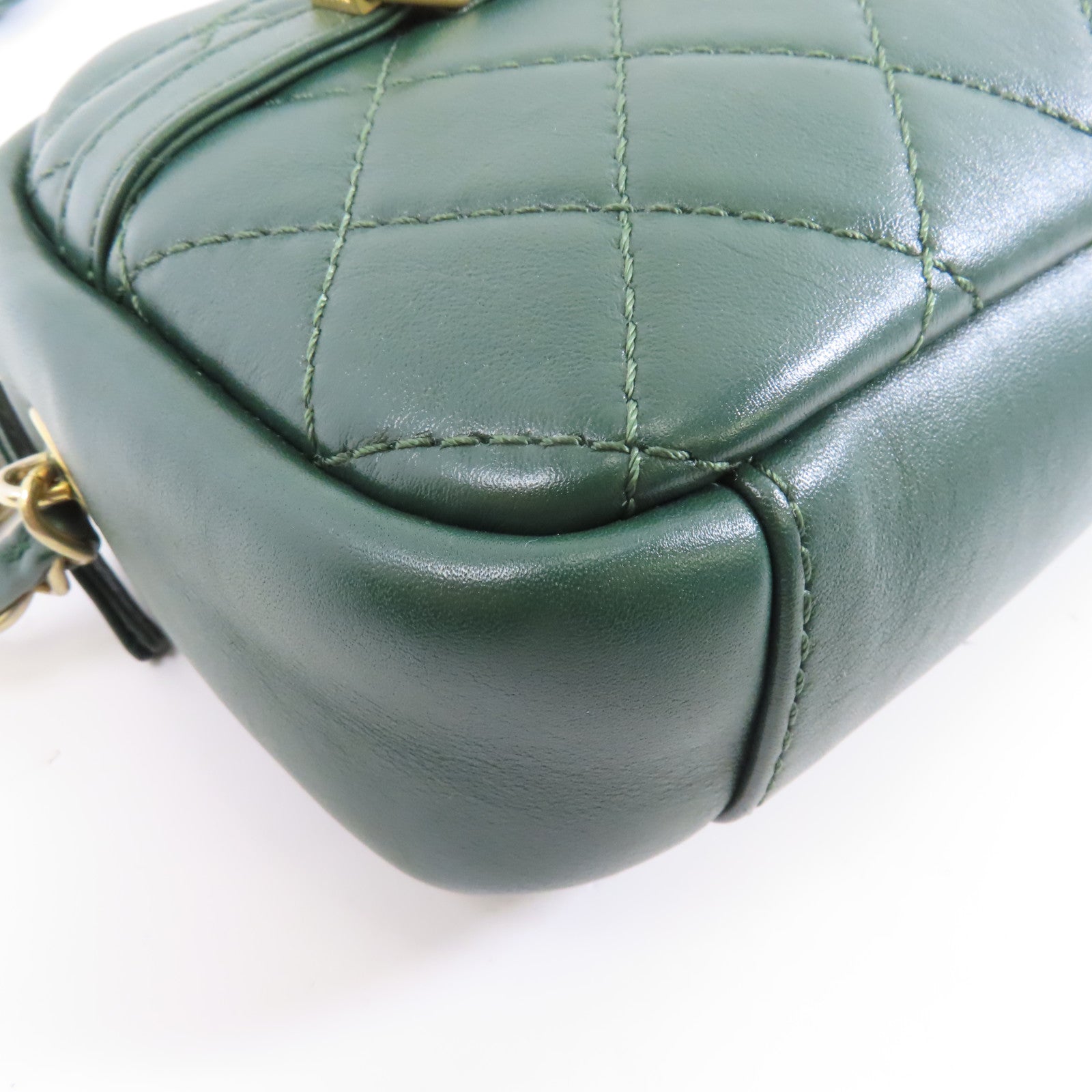CHANEL 【激減優惠】菱格牛皮皮革Chain Shoulder Bag金扣鏈帶肩背袋綠色