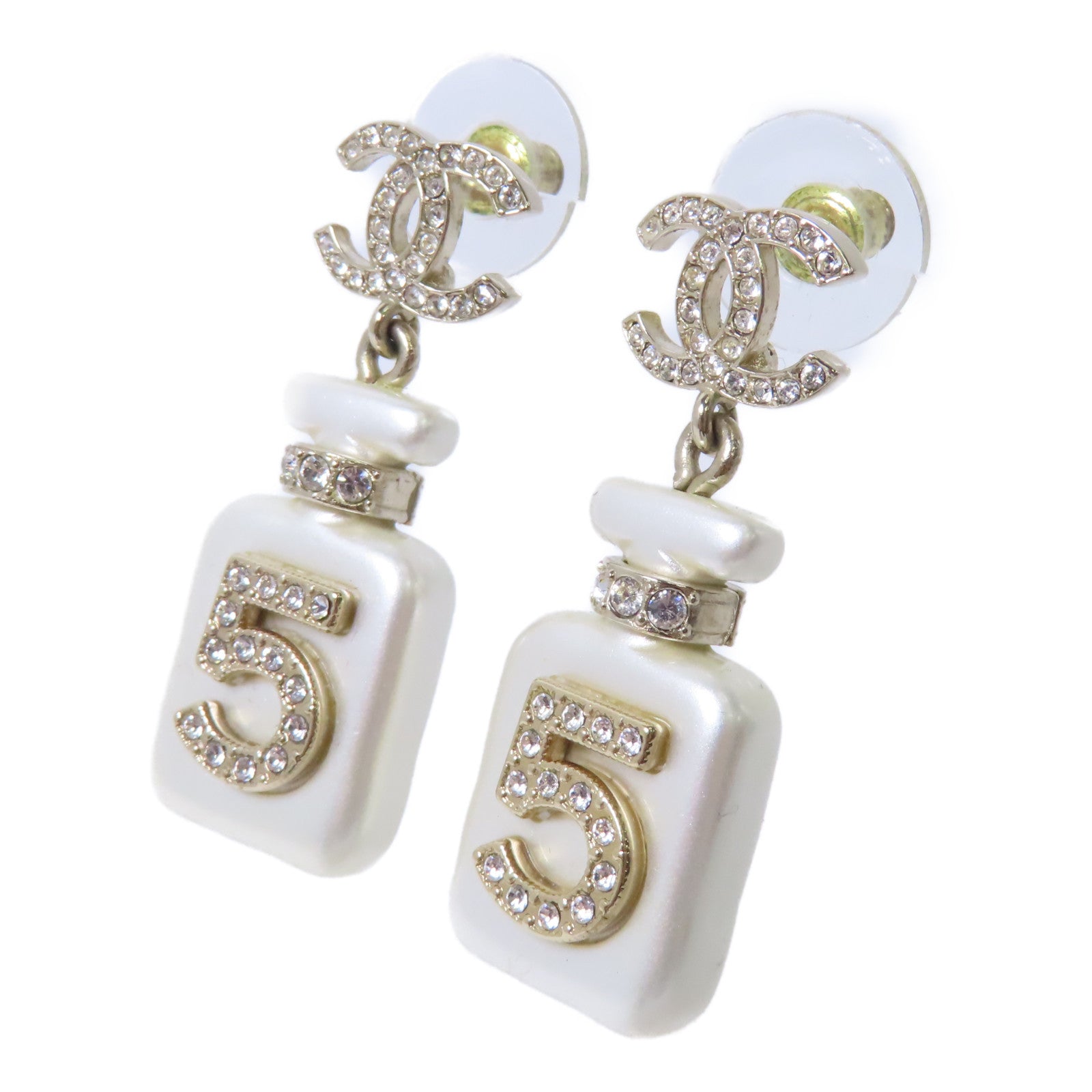 CHANEL 金屬No.5 Perfum Bottle Earrings耳環白色/金色