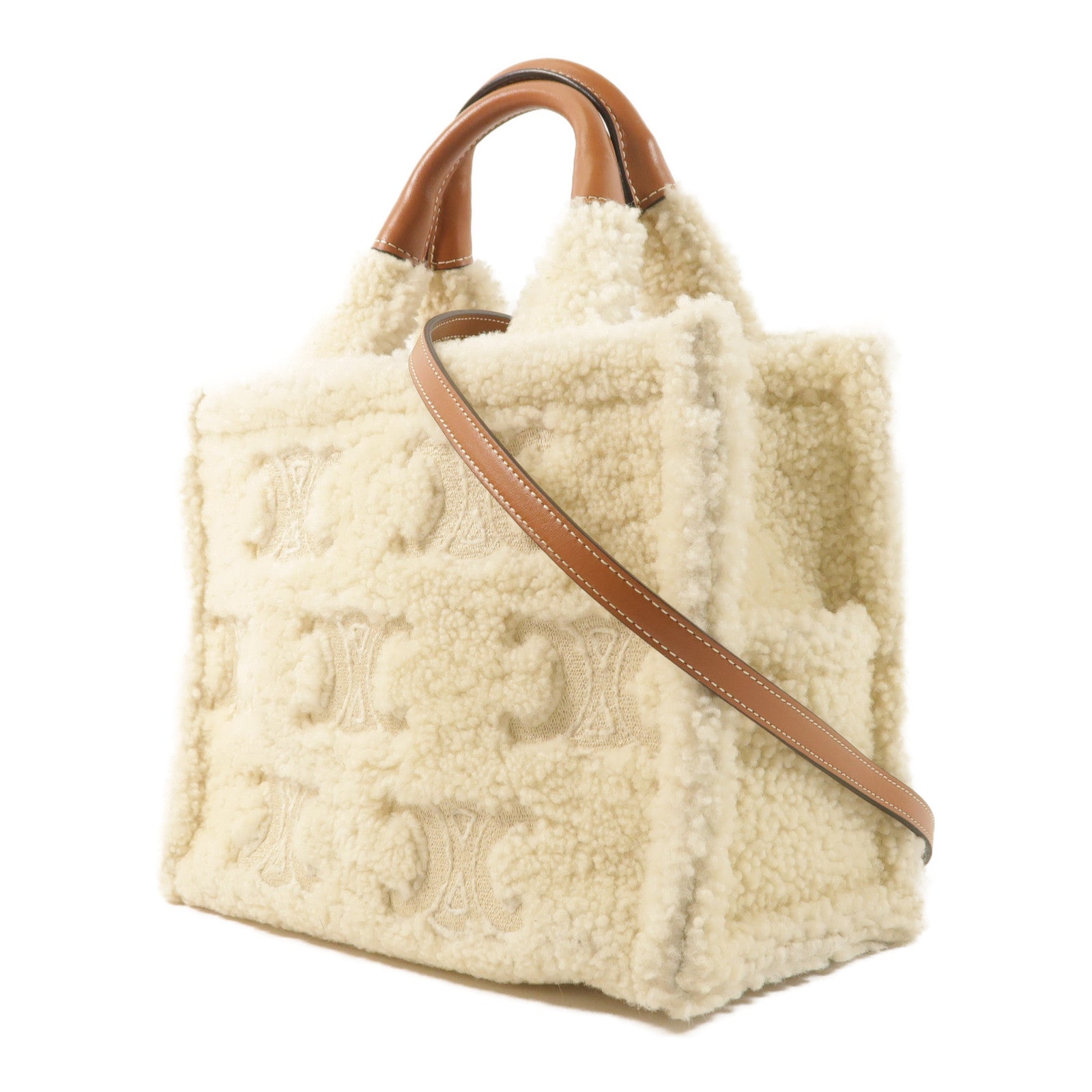 CELINE 羊毛/牛皮皮革Small Cabas Thais金扣手挽肩背兩用袋