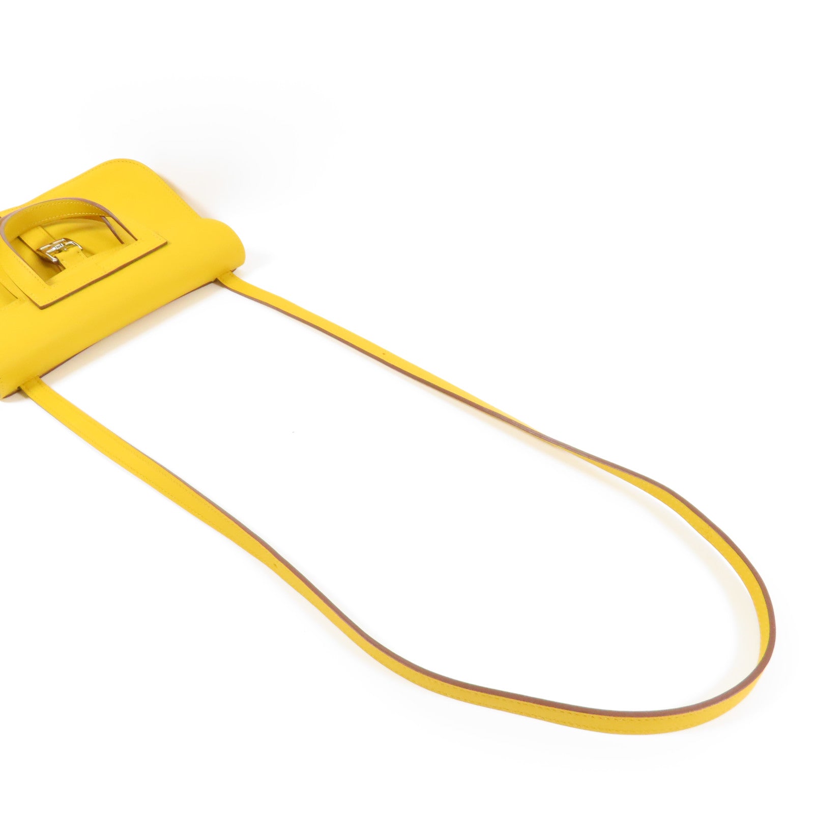 HERMES Swift皮革Mini Halzan銀扣手挽肩背兩用袋Jaune Ambre