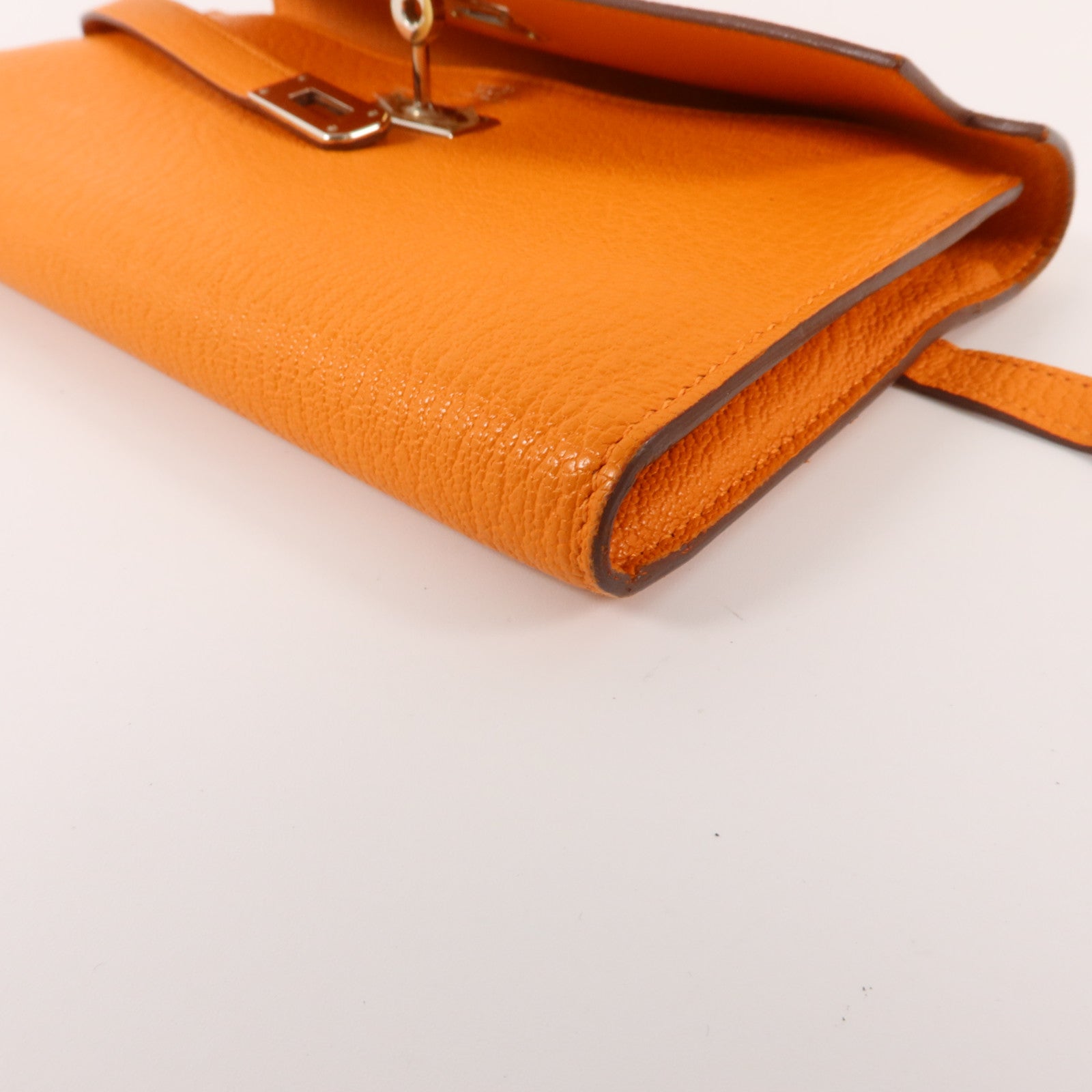 HERMES Chevre皮革Kelly Long Wallet長錢包Orange