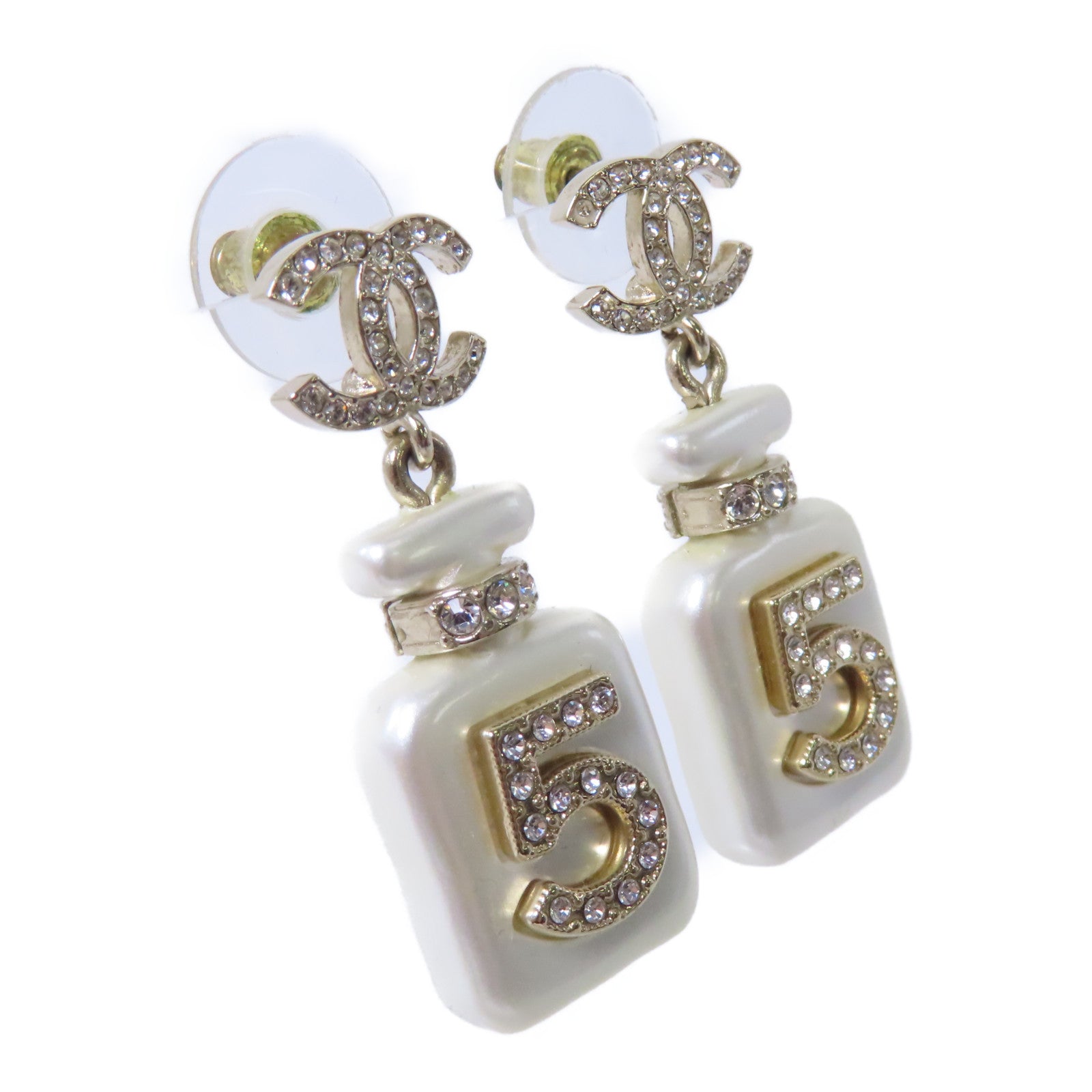 CHANEL 金屬No.5 Perfum Bottle Earrings耳環白色/金色