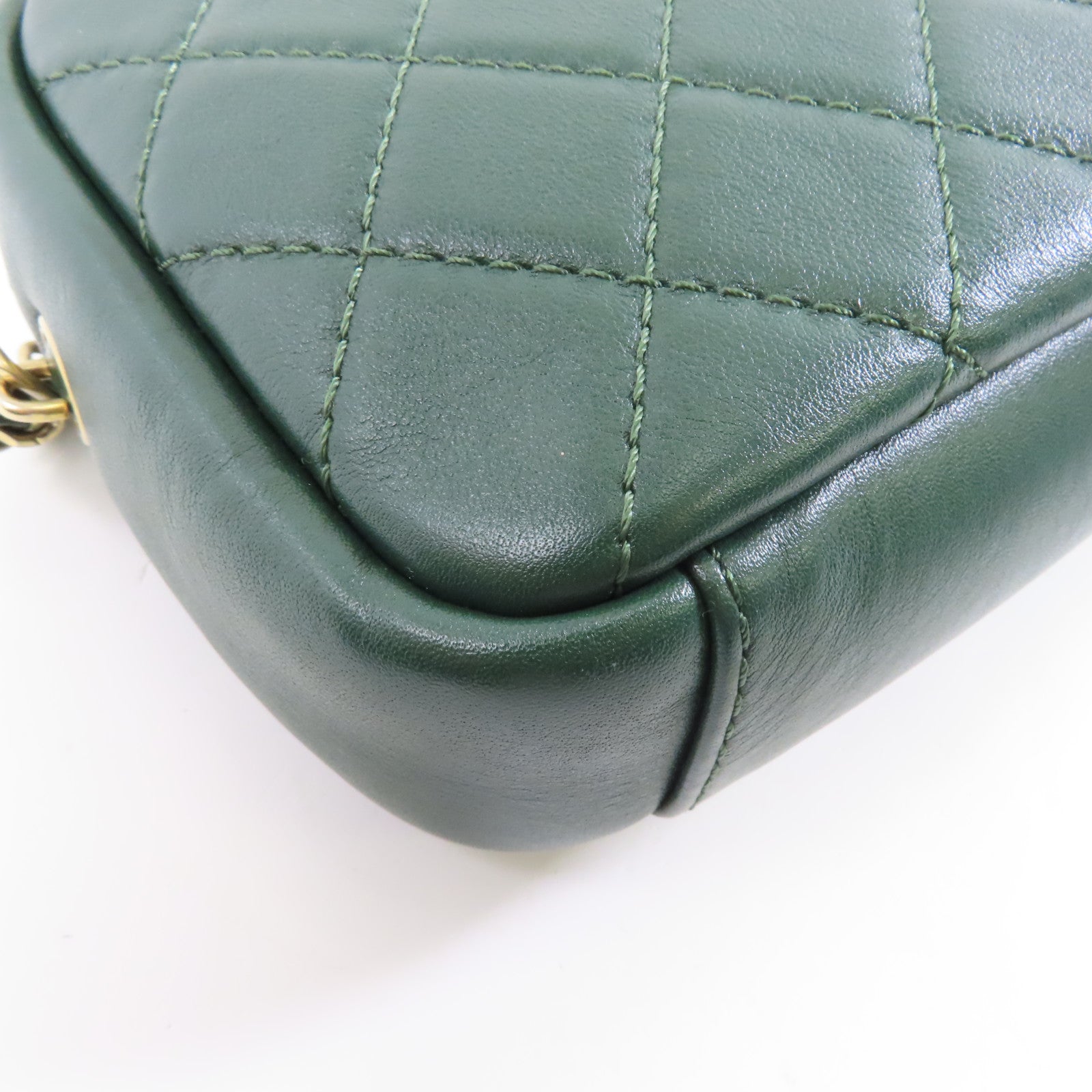 CHANEL 【激減優惠】菱格牛皮皮革Chain Shoulder Bag金扣鏈帶肩背袋綠色