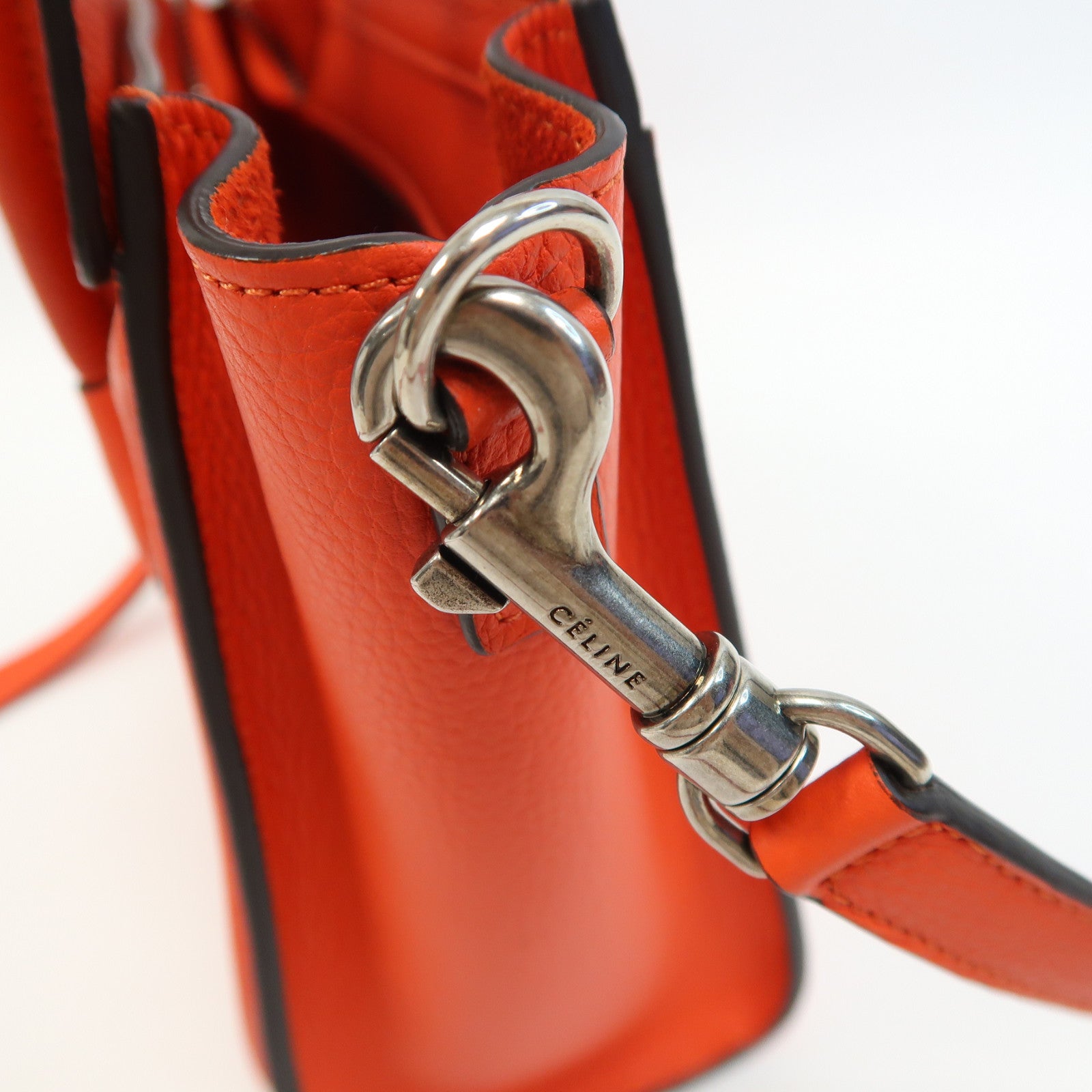 CELINE 牛皮皮革Nano Luggase銀扣手挽肩背兩用袋紅色