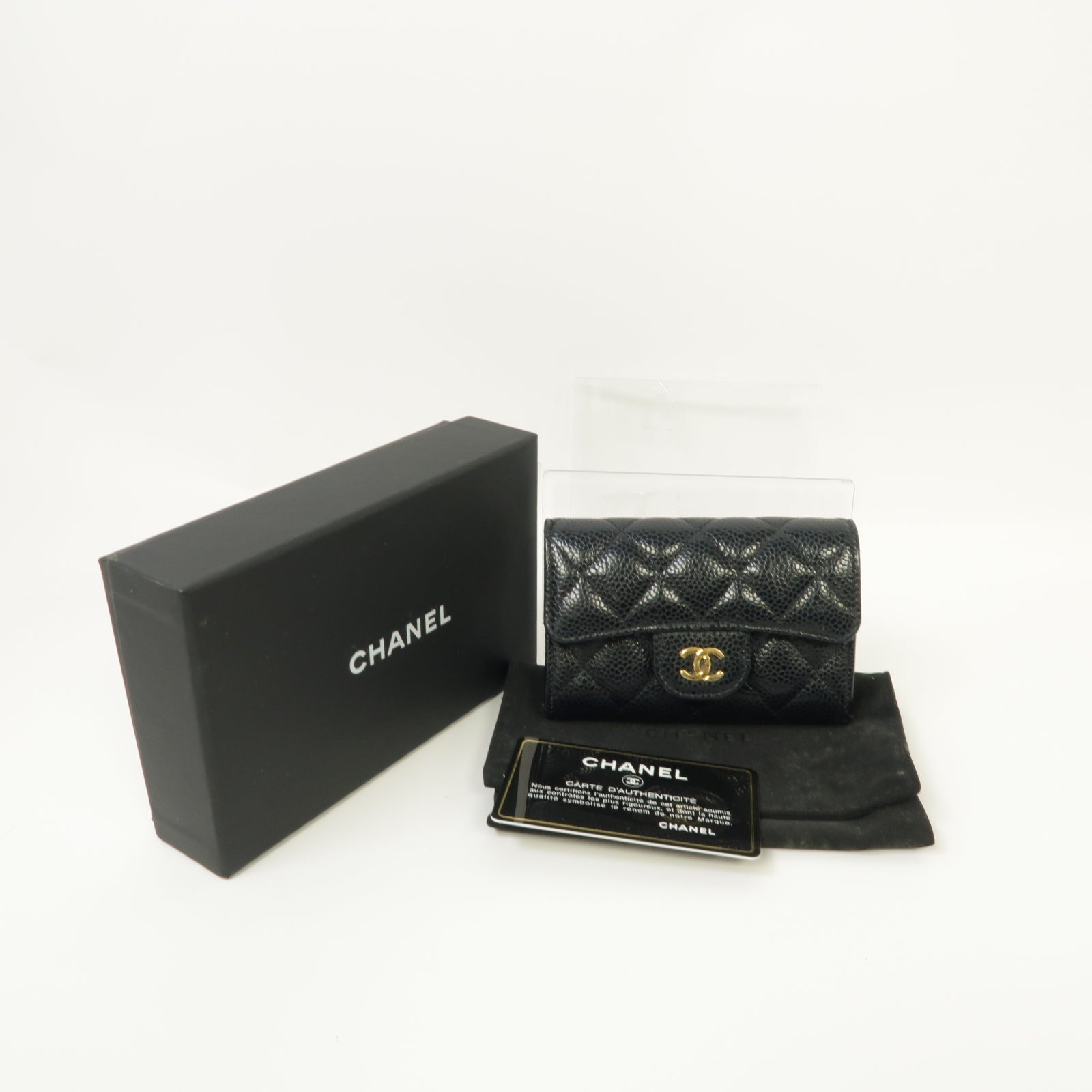 CHANEL 菱格Caviar皮革Classic Flap Card Holder金扣卡片套黑色