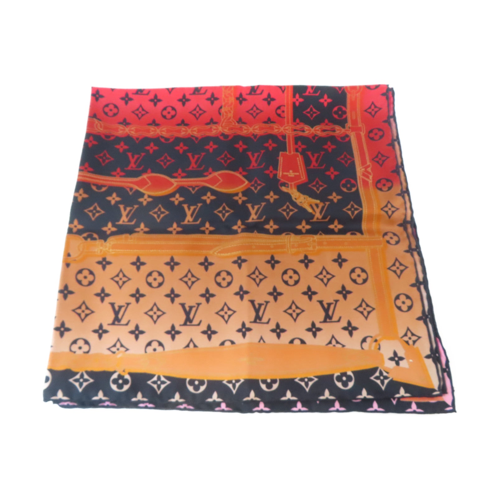 LOUIS VUITTON 絲質Rising Confidential Scarf絲巾紅色/黑色/粉紅色/橙色