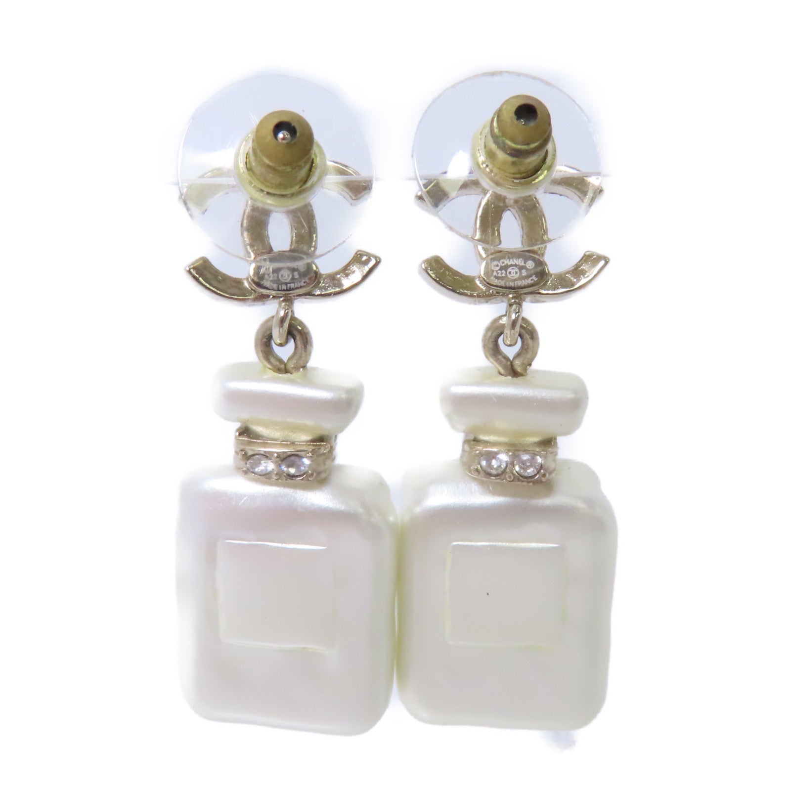 CHANEL 金屬No.5 Perfum Bottle Earrings耳環白色/金色