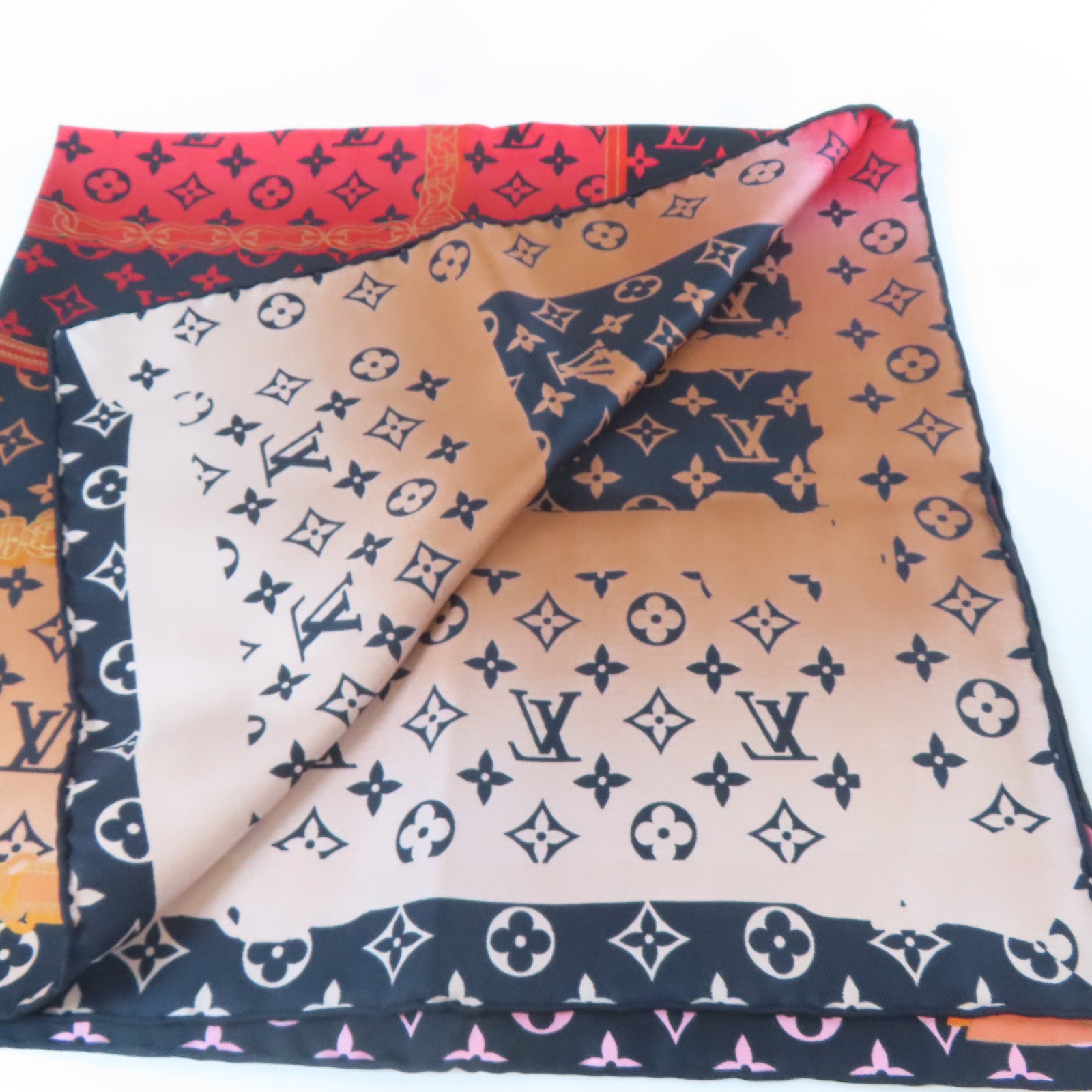LOUIS VUITTON 絲質Rising Confidential Scarf絲巾紅色/黑色/粉紅色/橙色