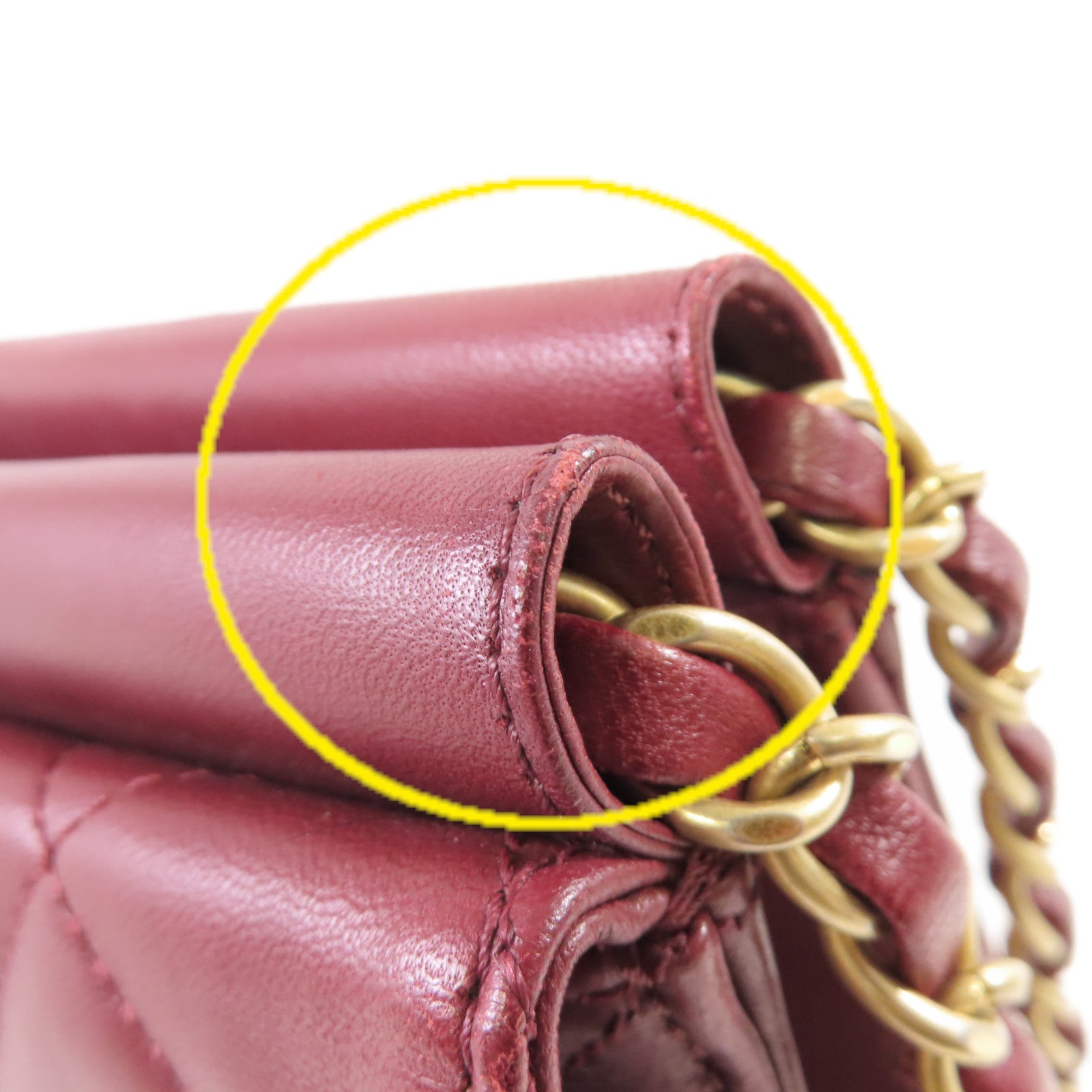 CHANEL 【激減優惠】菱格牛皮皮革Chain Shoulder Bag金扣鏈帶肩背袋酒紅色