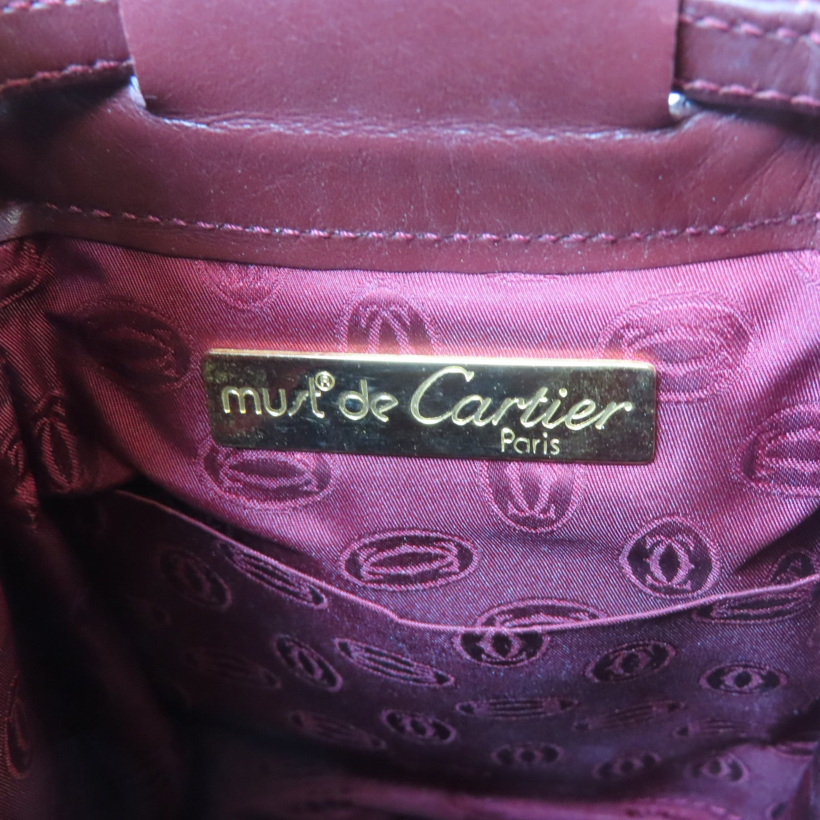 CARTIER 牛皮皮革Bucket Bag金扣肩背袋啡紅色