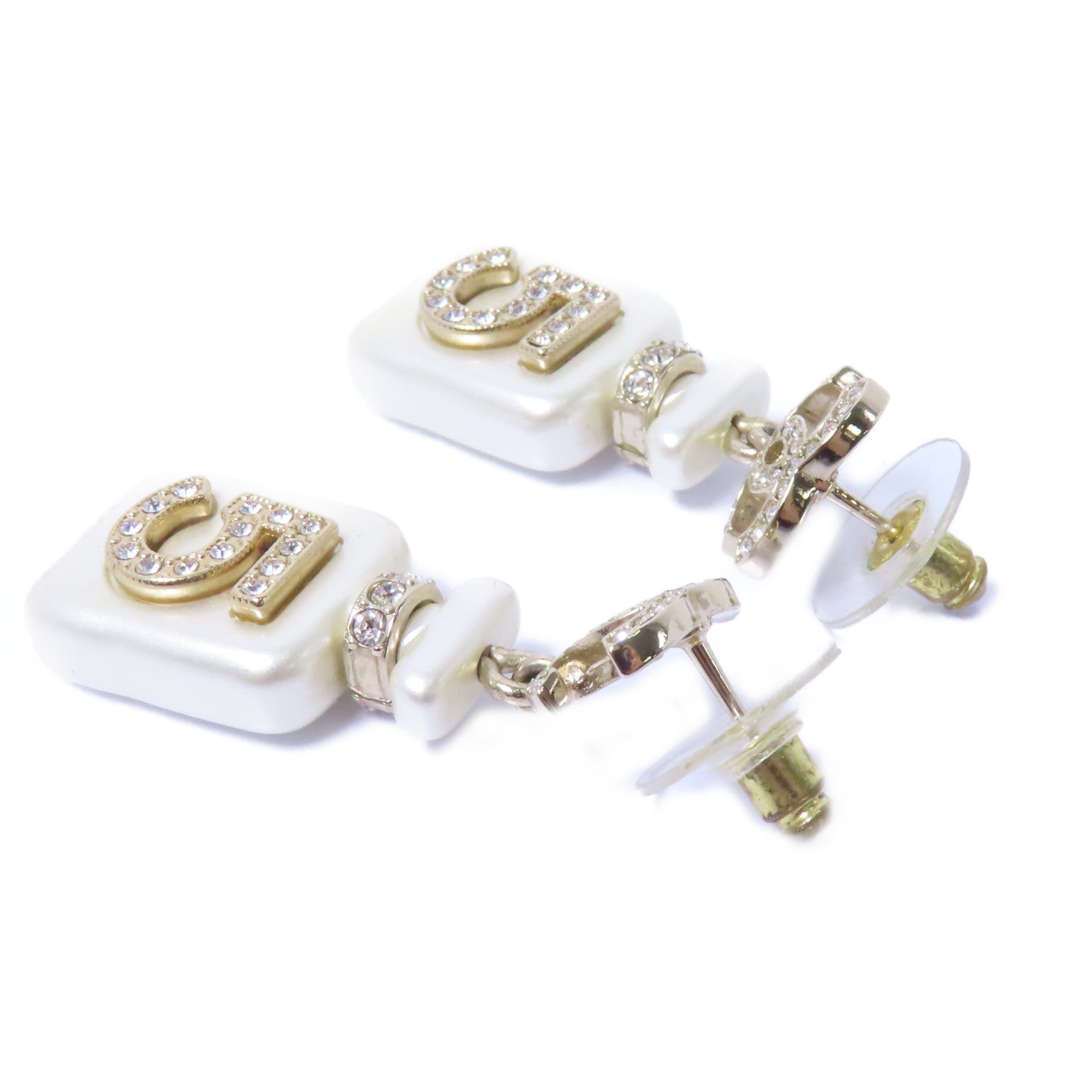 CHANEL 金屬No.5 Perfum Bottle Earrings耳環白色/金色