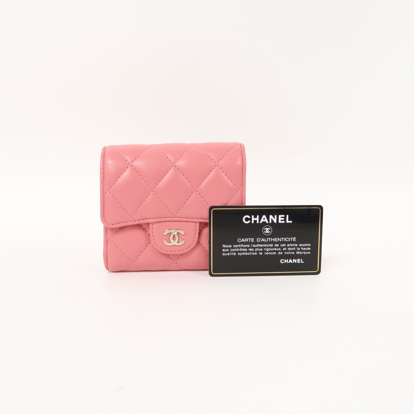 CHANEL 【激減優惠】菱格菱羊皮皮革Wallet金扣三摺錢包粉紅色