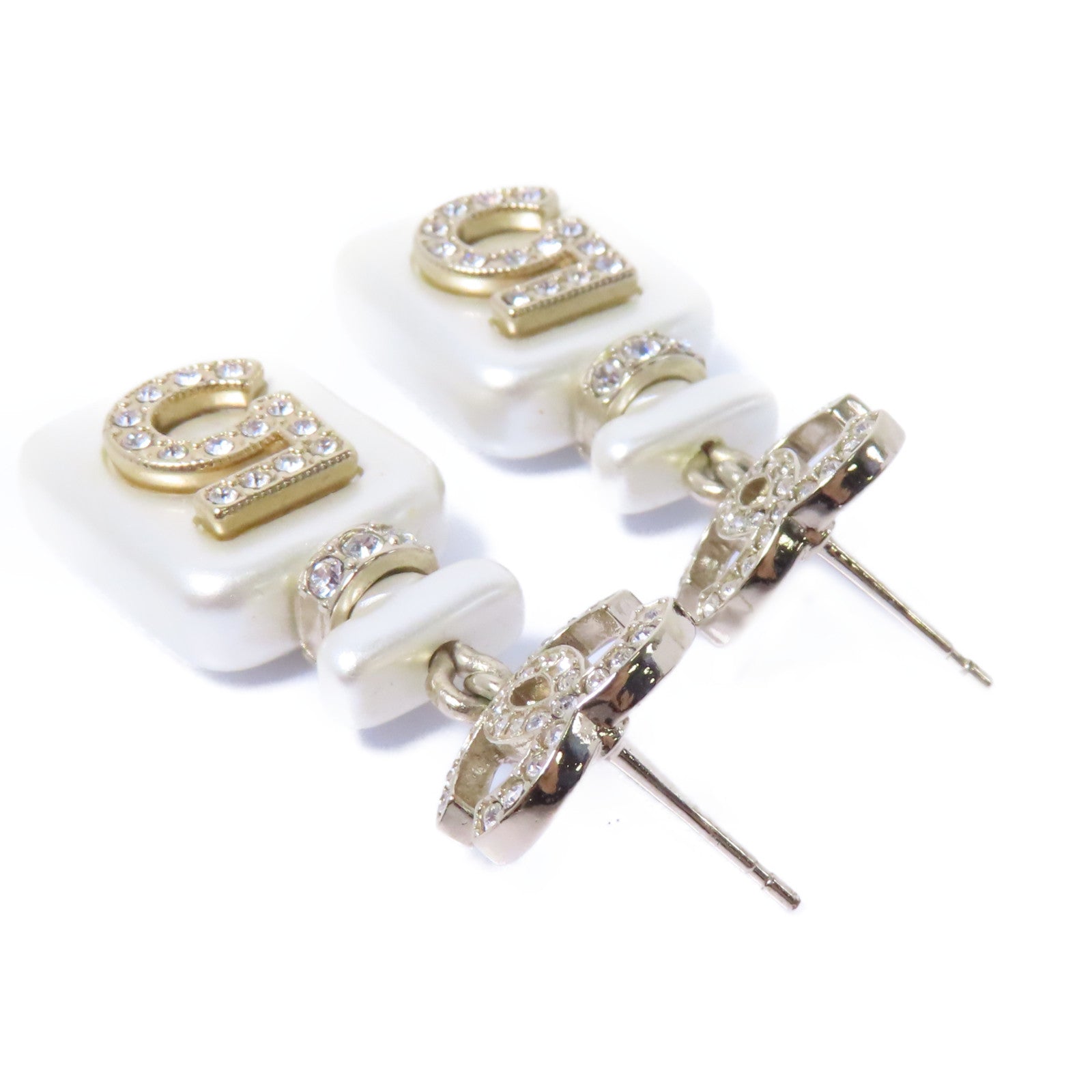 CHANEL 金屬No.5 Perfum Bottle Earrings耳環白色/金色