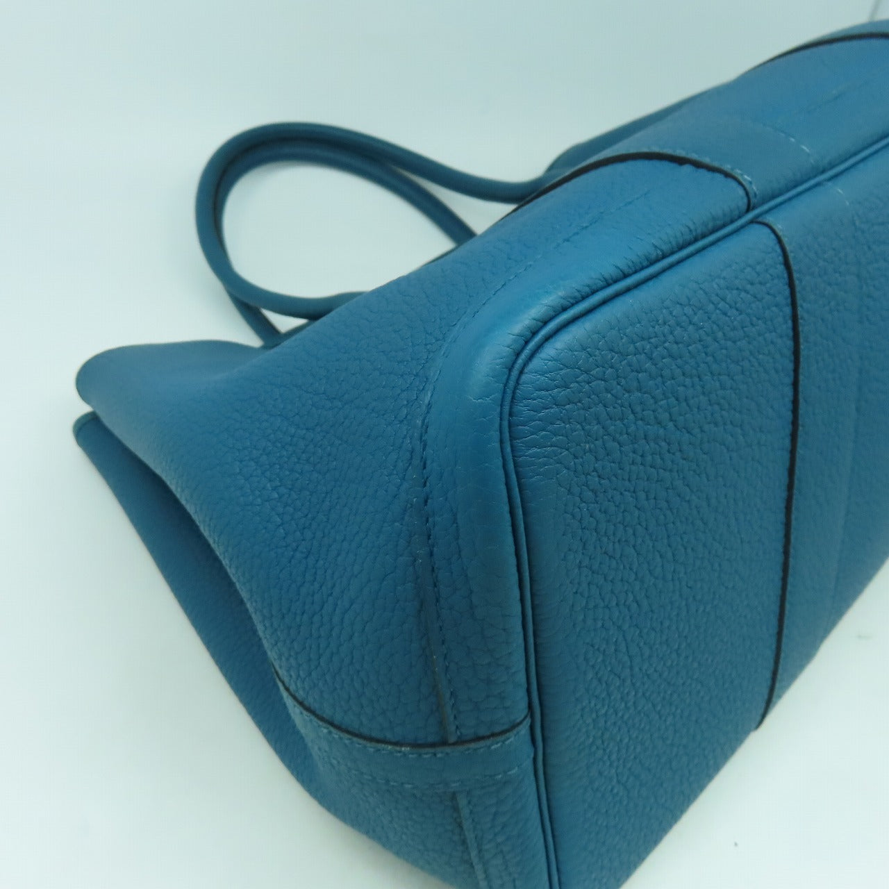 HERMES **【清倉大減價】Negonda皮革GardenParty PM銀扣手挽袋藍色