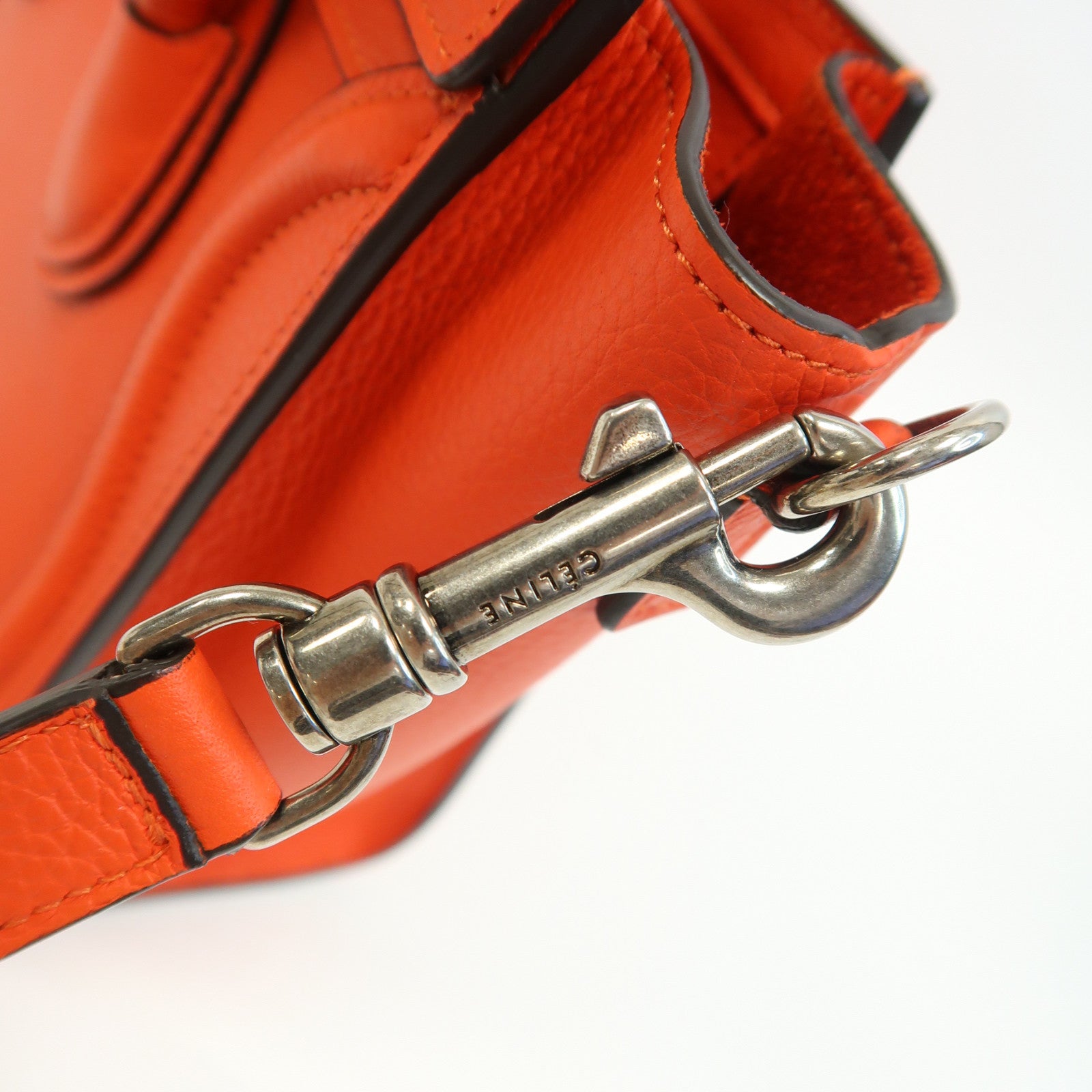 CELINE 牛皮皮革Nano Luggase銀扣手挽肩背兩用袋紅色