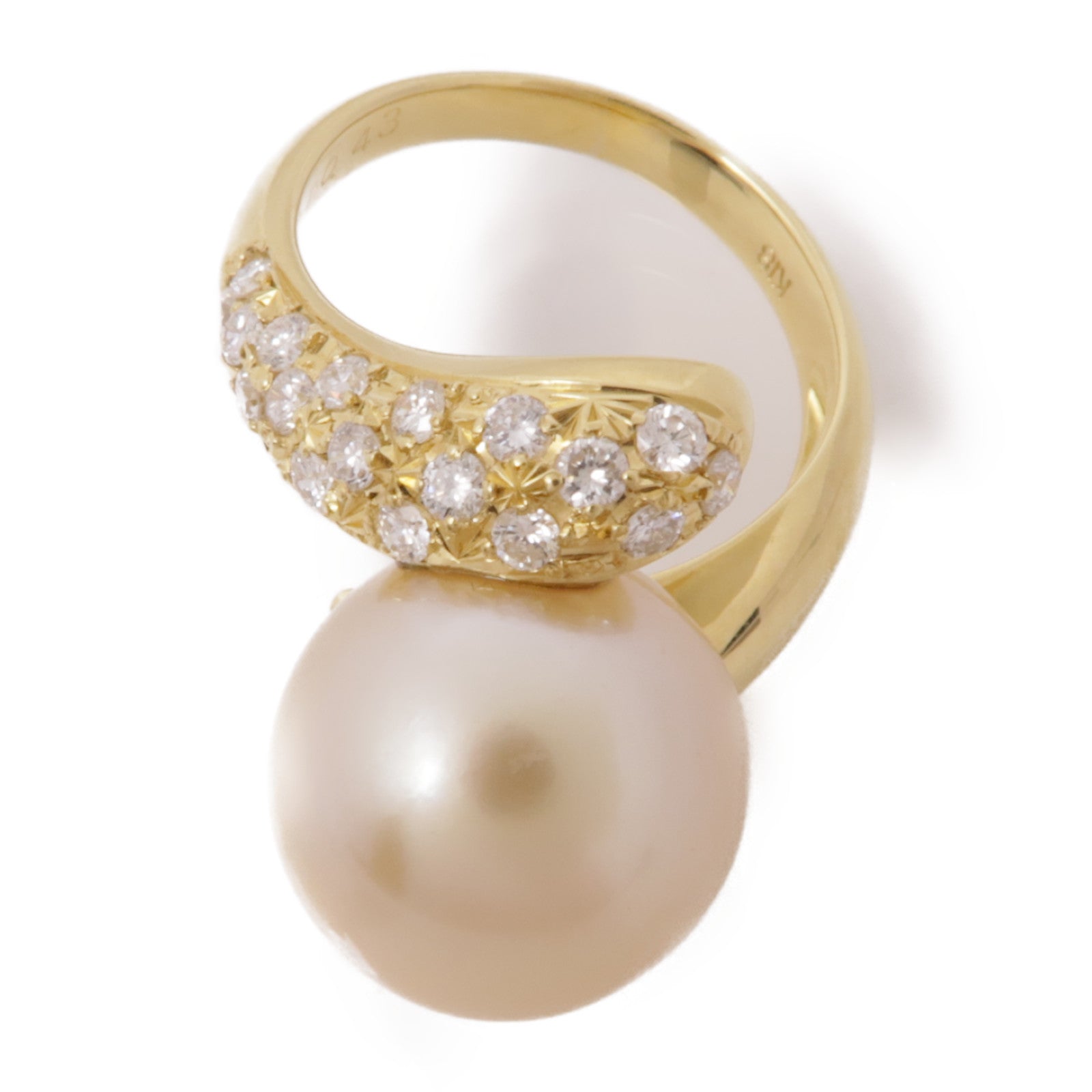 JEWELRY【激減優惠】 18K黃金Pearl Diamond Ring珍珠/鑽石戒指US#5.25