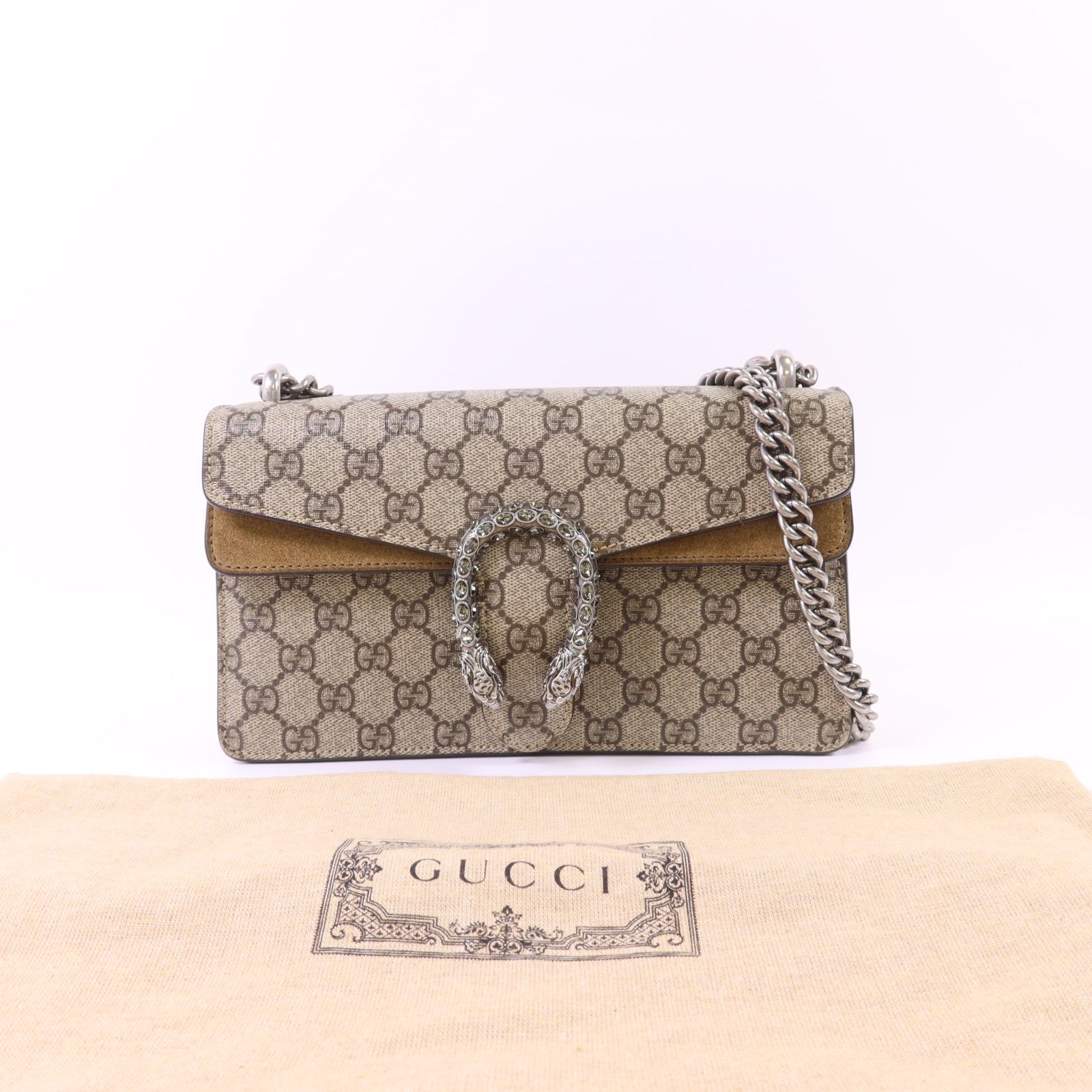 GUCCI 塗層帆布Dionysus Shoulder Bag銀扣鏈帶肩背袋