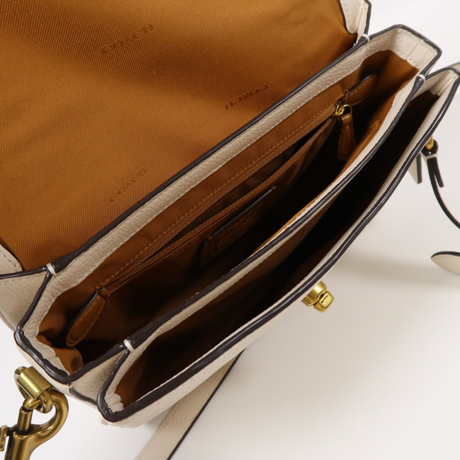 COACH 牛皮皮革Shoulder Bag金扣手挽肩背兩用袋白色